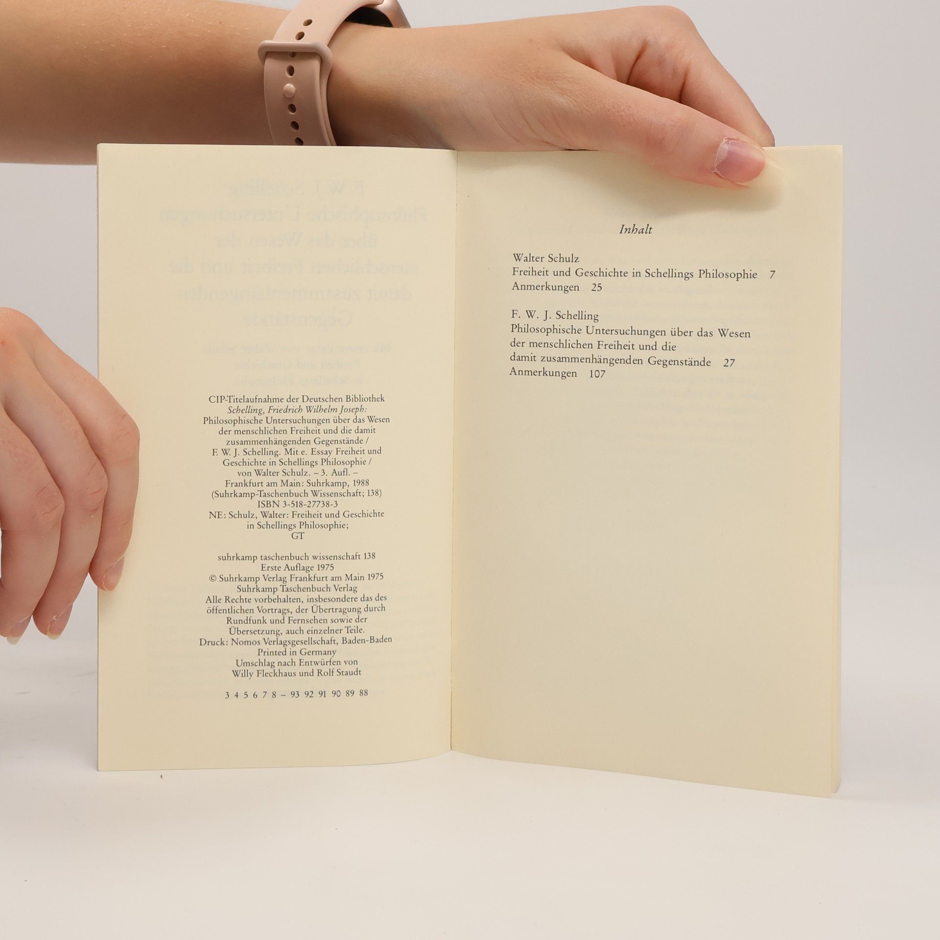 Friedrich Wilhelm Joseph von Schelling Suhrkamp Taschenbuch Wissenschaft - 138: Philosophische Untersuchungen über das Wesen der menschlichen Freiheit und die damit zusammenhängenden Gegenstände