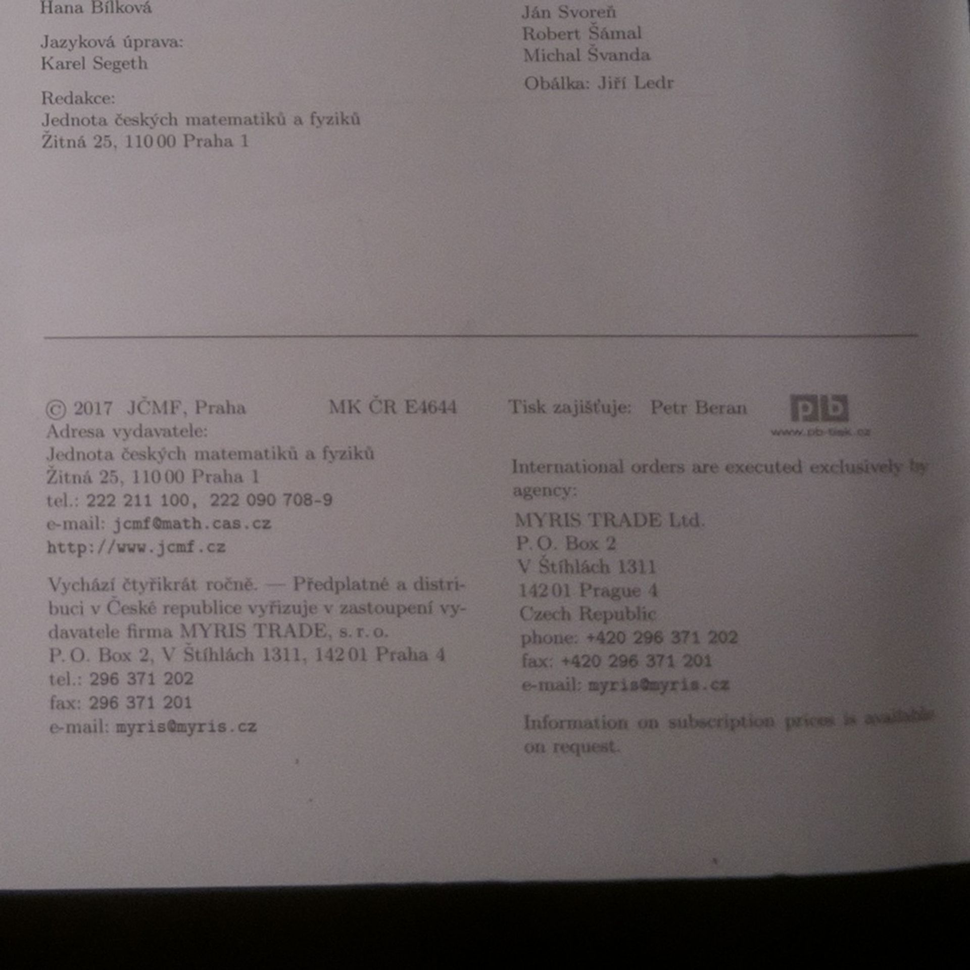 Various authors Pokroky matematiky, fyziky a astronomie. Ročník 62. Číslo 3