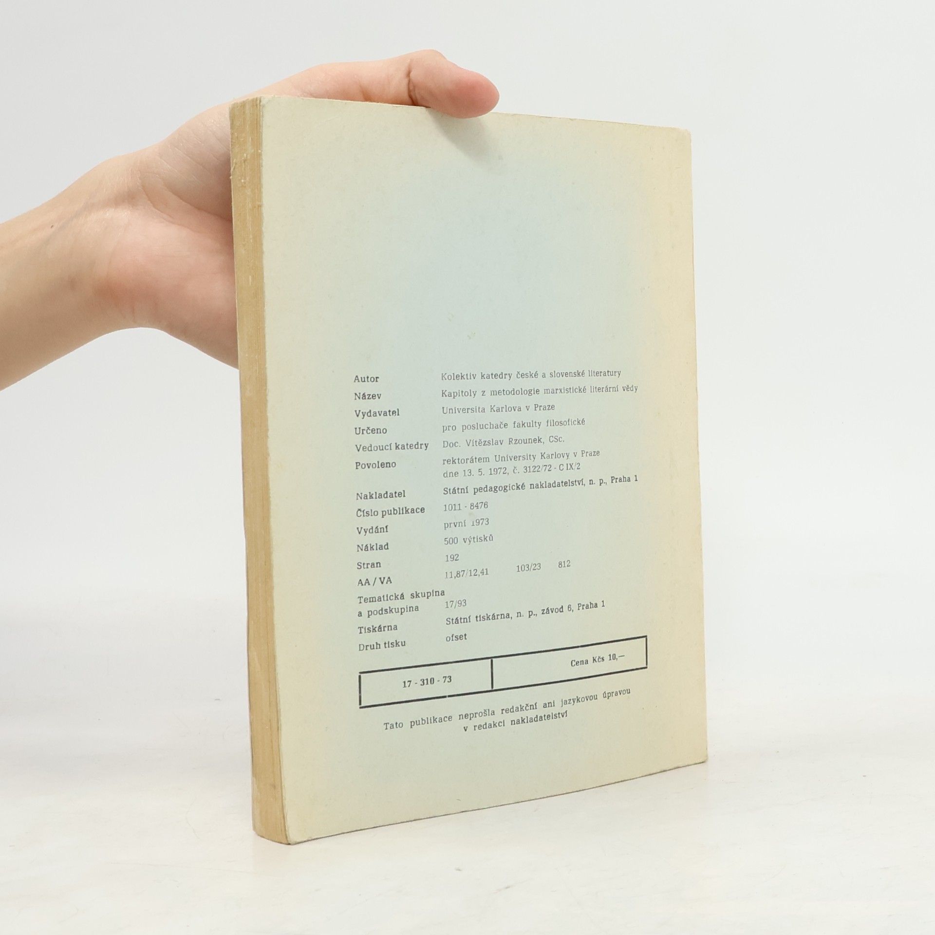 Autorenkollektiv Kapitoly z metodologie marxistické literární vědy