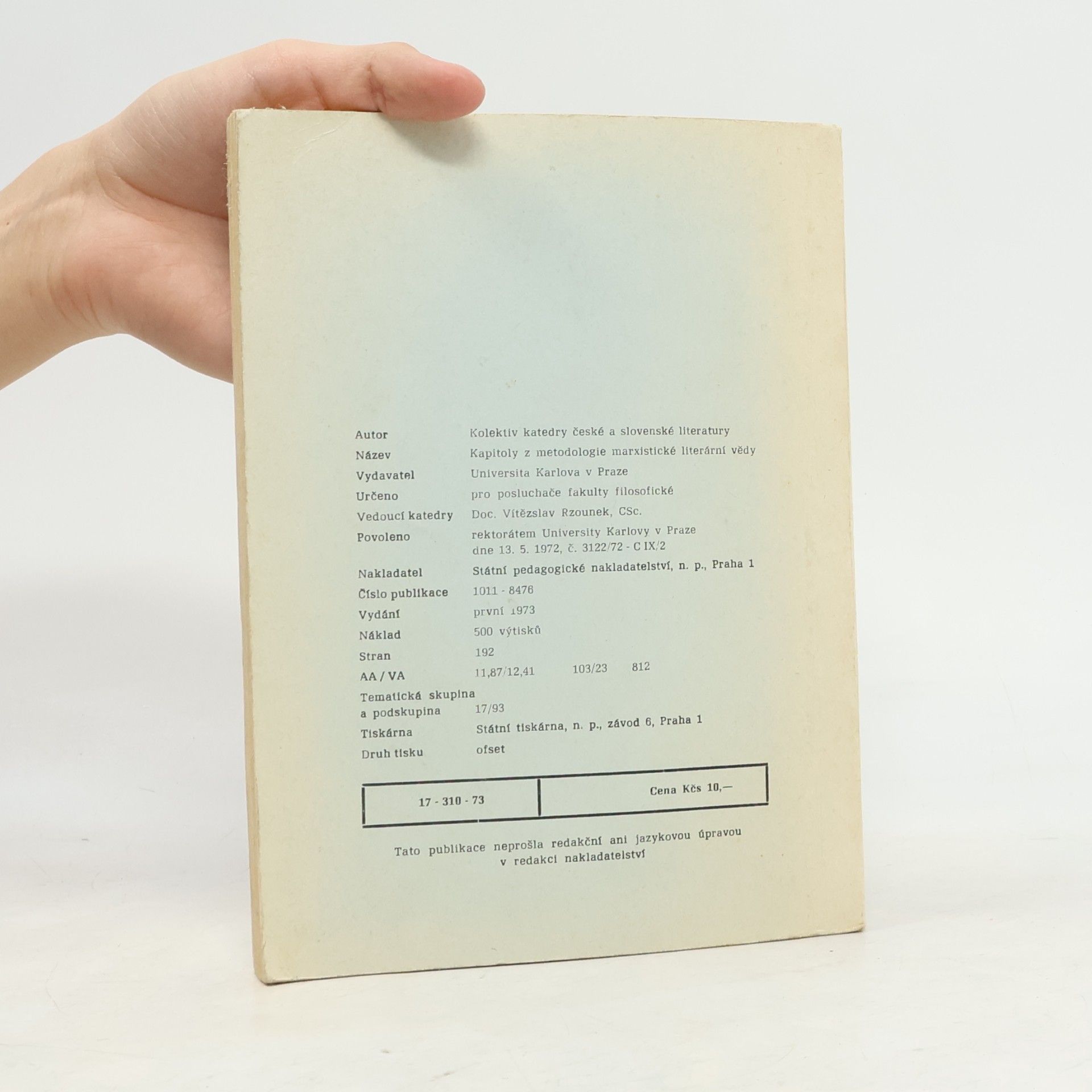 Autorenkollektiv Kapitoly z metodologie marxistické literární vědy