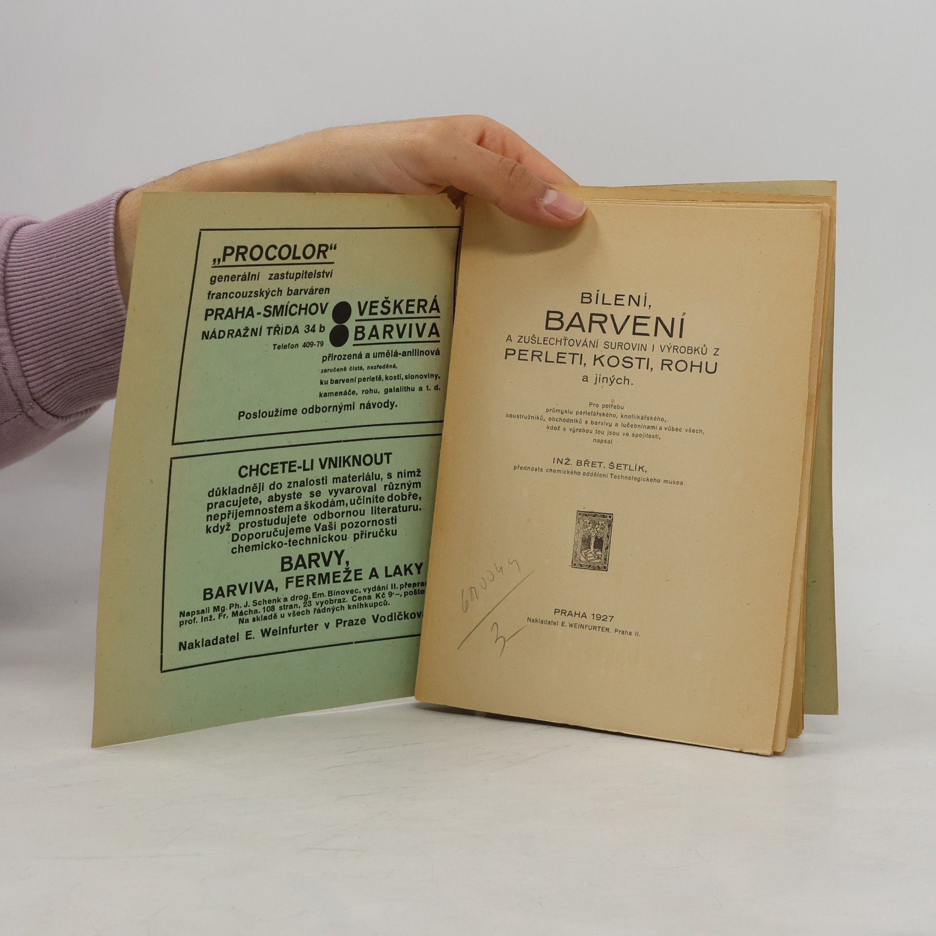 Břet. Šetlík Bílení, barvení a zušlechťování surovin i výrobků z perleti, kosti, rohu a jiných