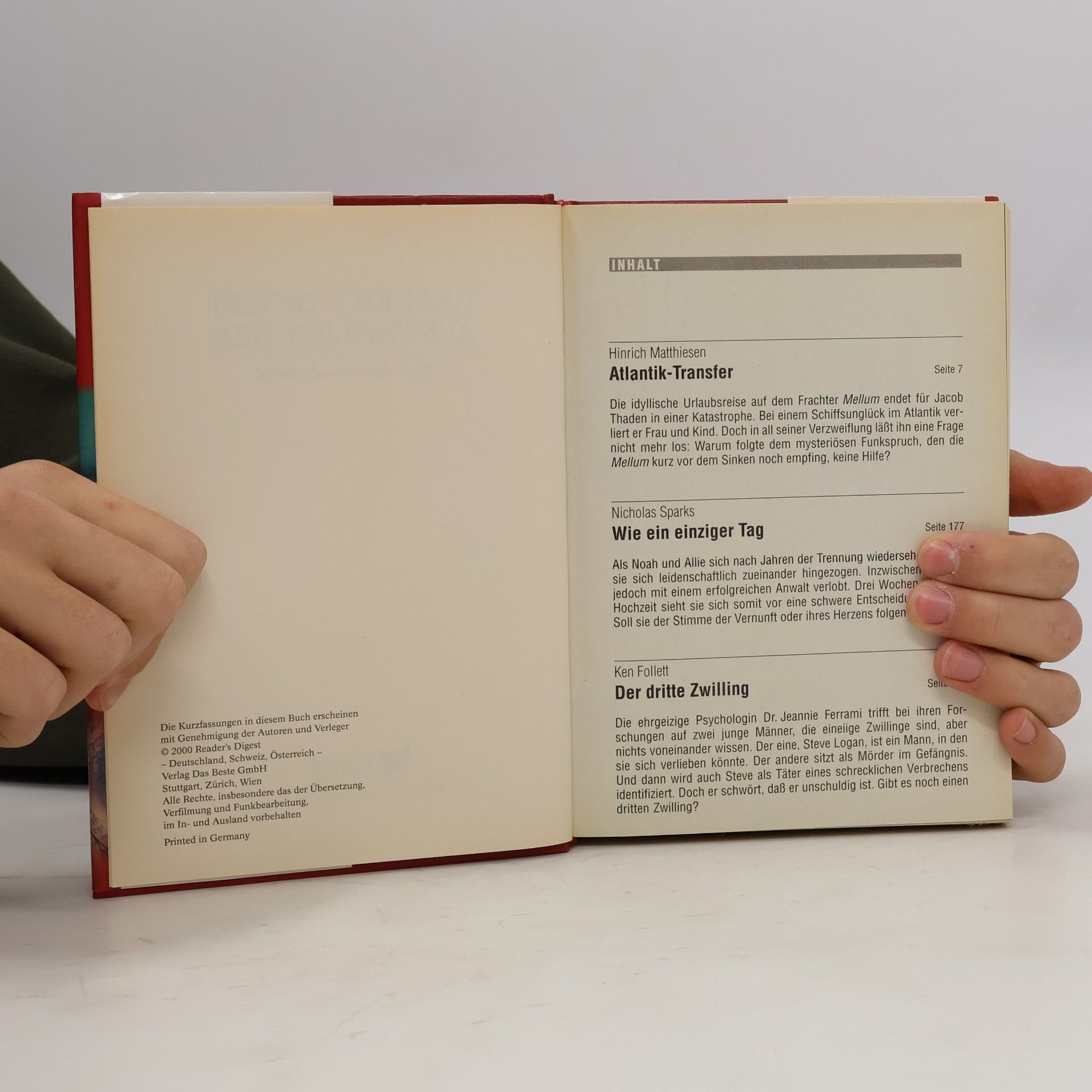 Hinrich Matthiesen Reader's Digest Auswahlbücher. Atlantik-Transfer. Wie ein einziger Tag. Der dritte Zwilling
