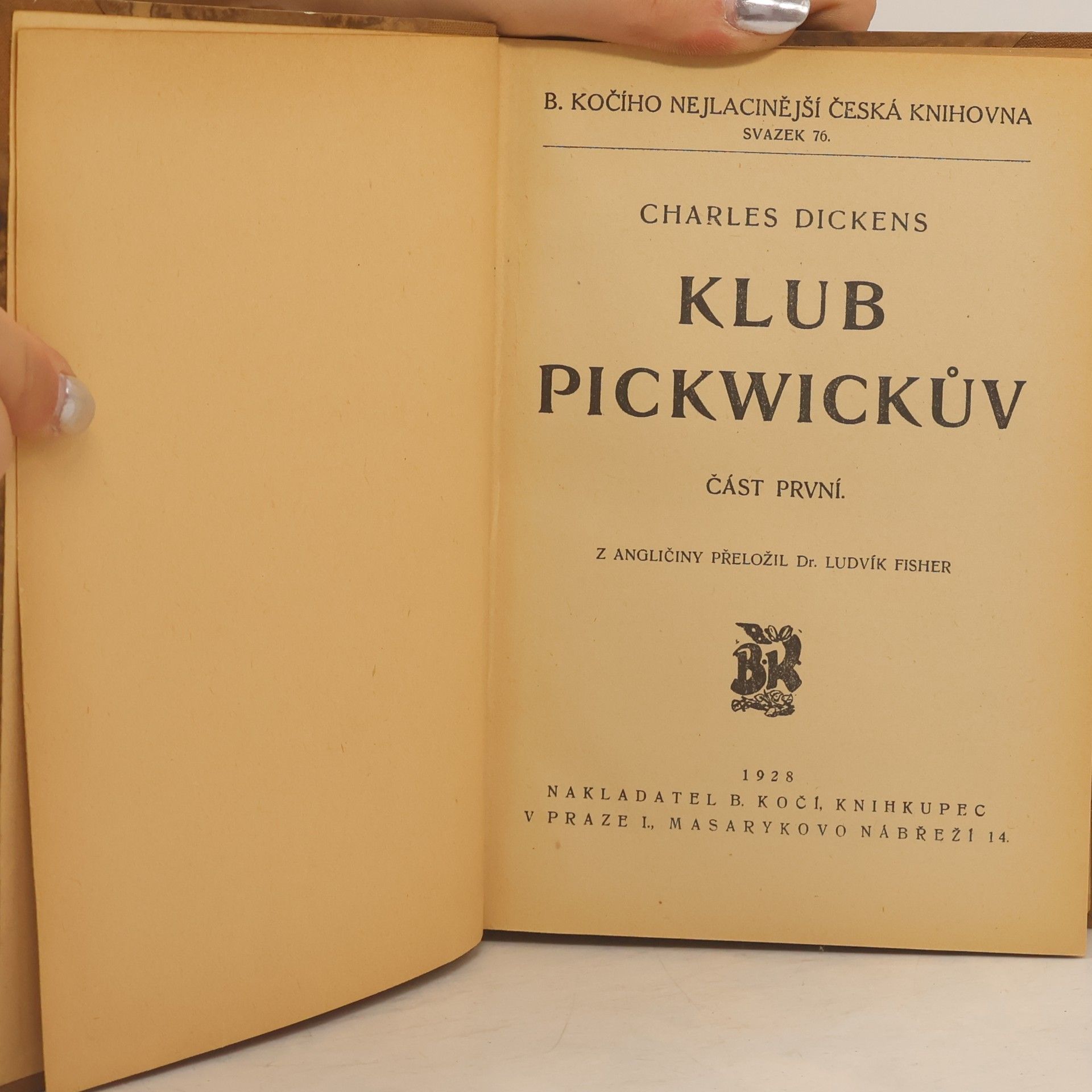 Charles Dickens Klub Pickwickův. Část I.