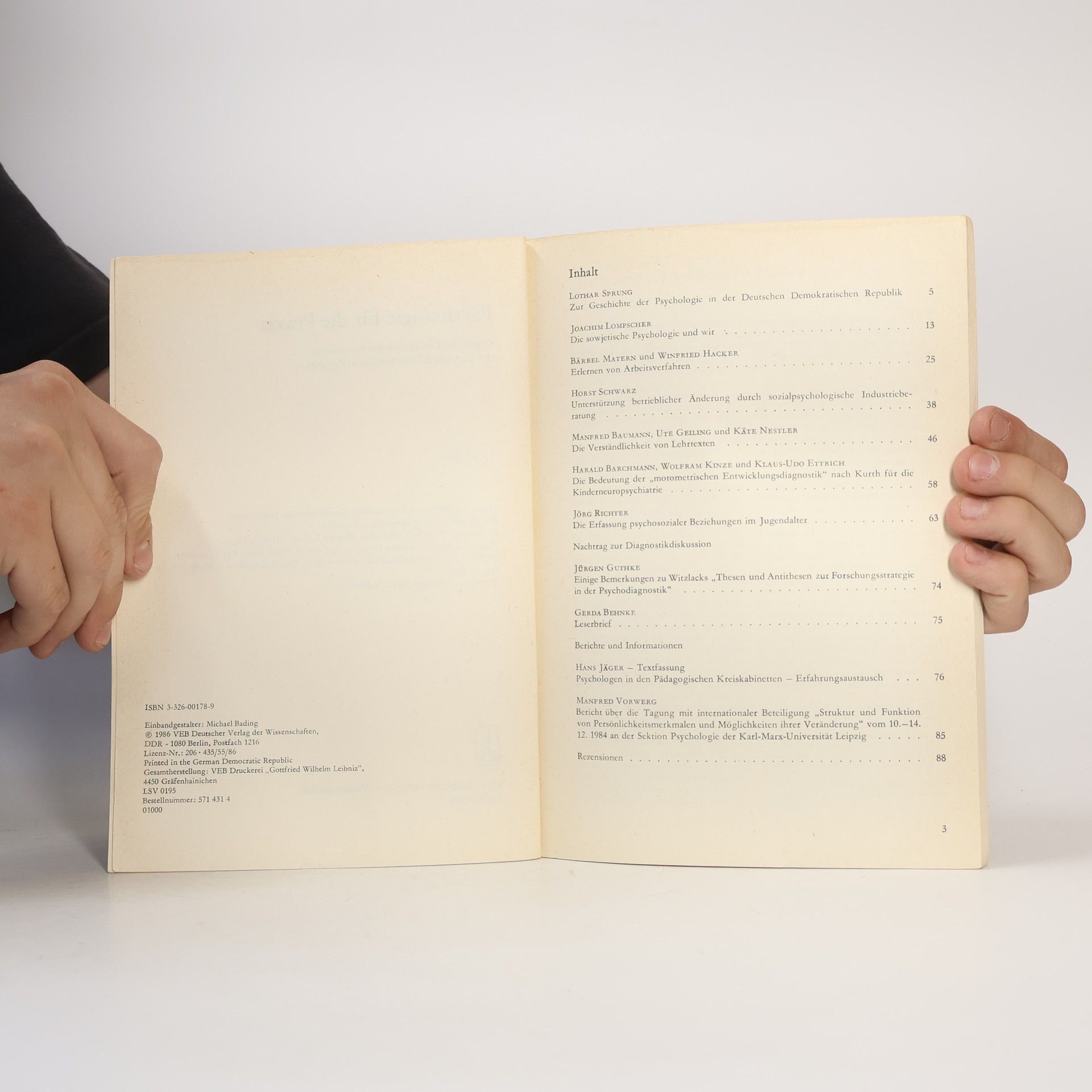 Michael Bading Psychologie für die Praxis 1/1986