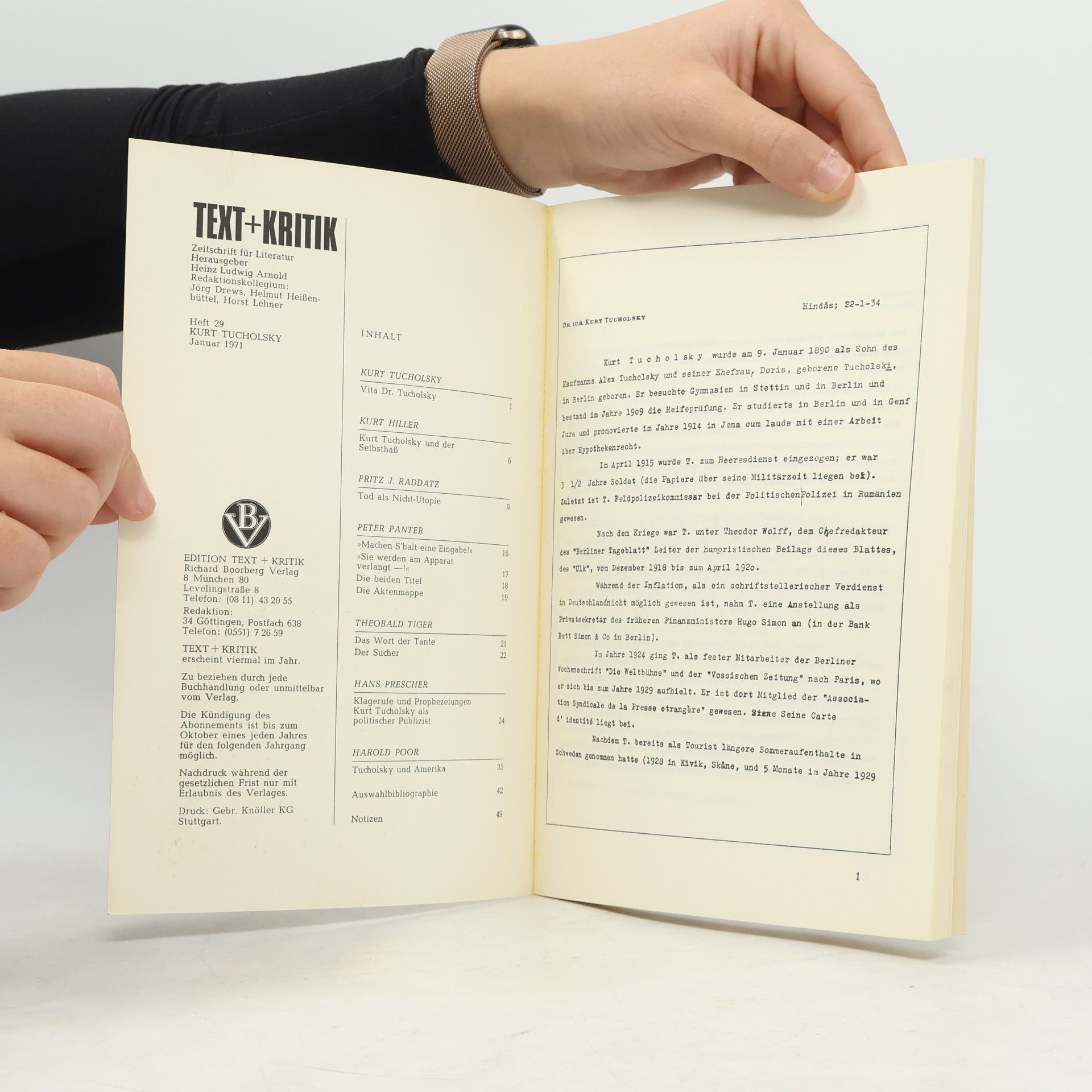 Kolektiv autorů TEXT+KRITIK 29: Kurt Tucholsky