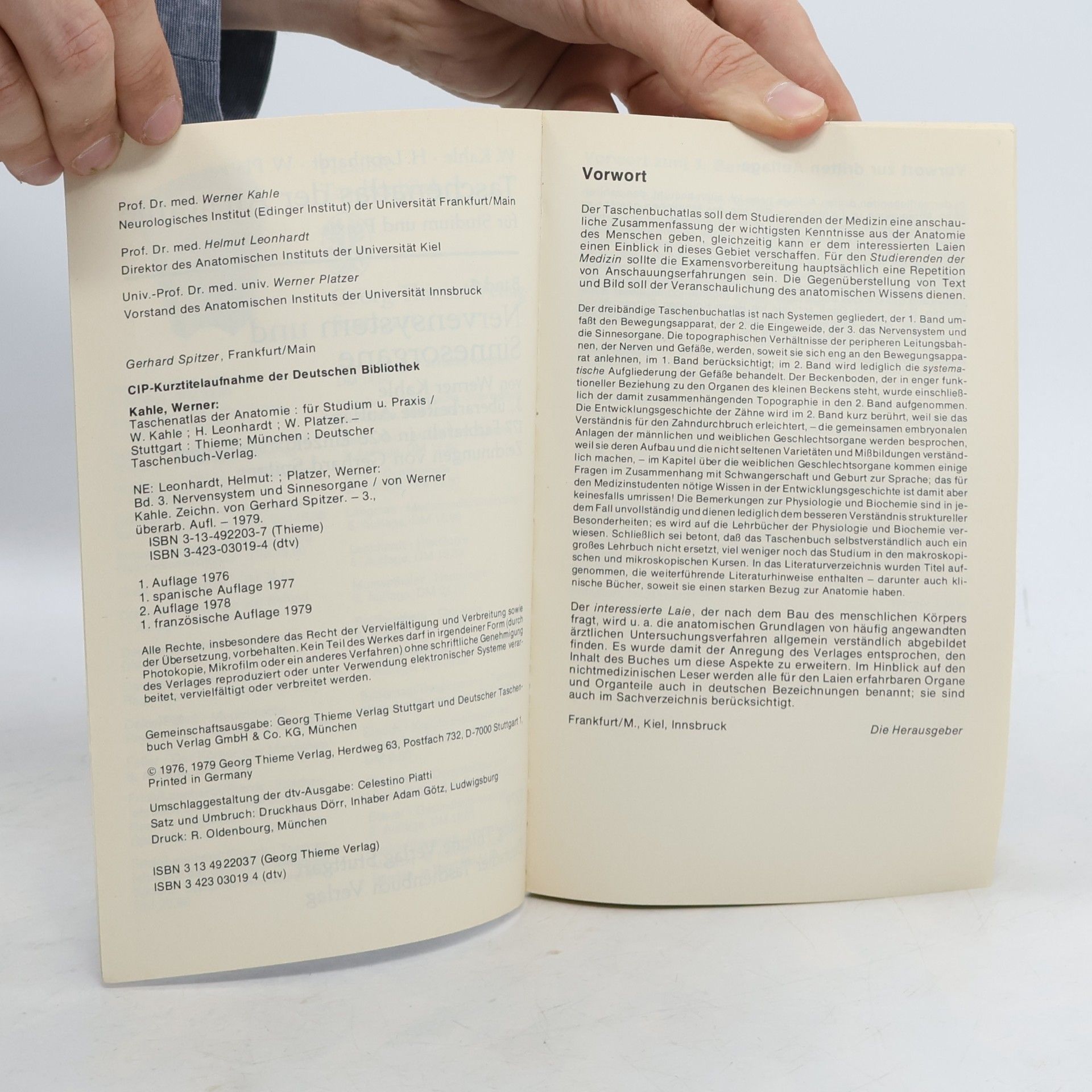 Werner Kahle Taschenatlas der Anatomie 3.Nervensystem und Sinnesorgane