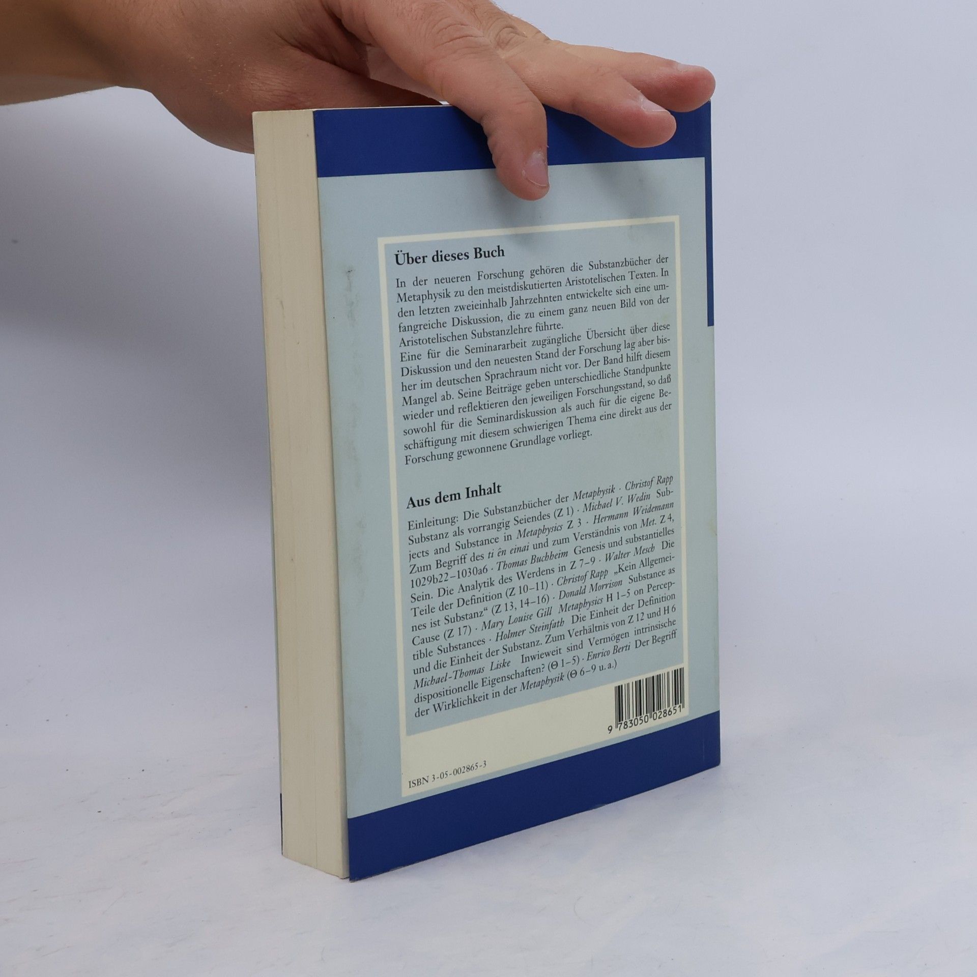 Christof Rapp Aristoteles, Metaphysik, Die Substanzbücher (Z, H, O)