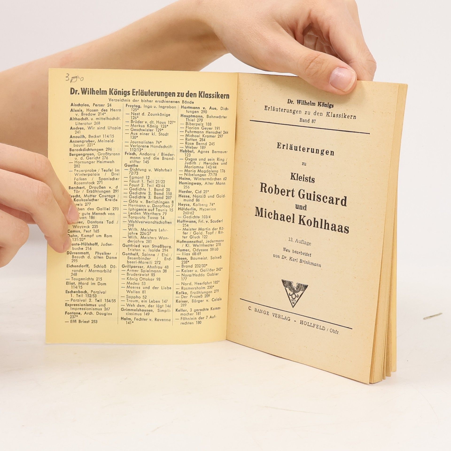 Dr. Wilhelm Königs Erläuterungen zu Kleists Robert Guiscard und Michael Kohlhaas