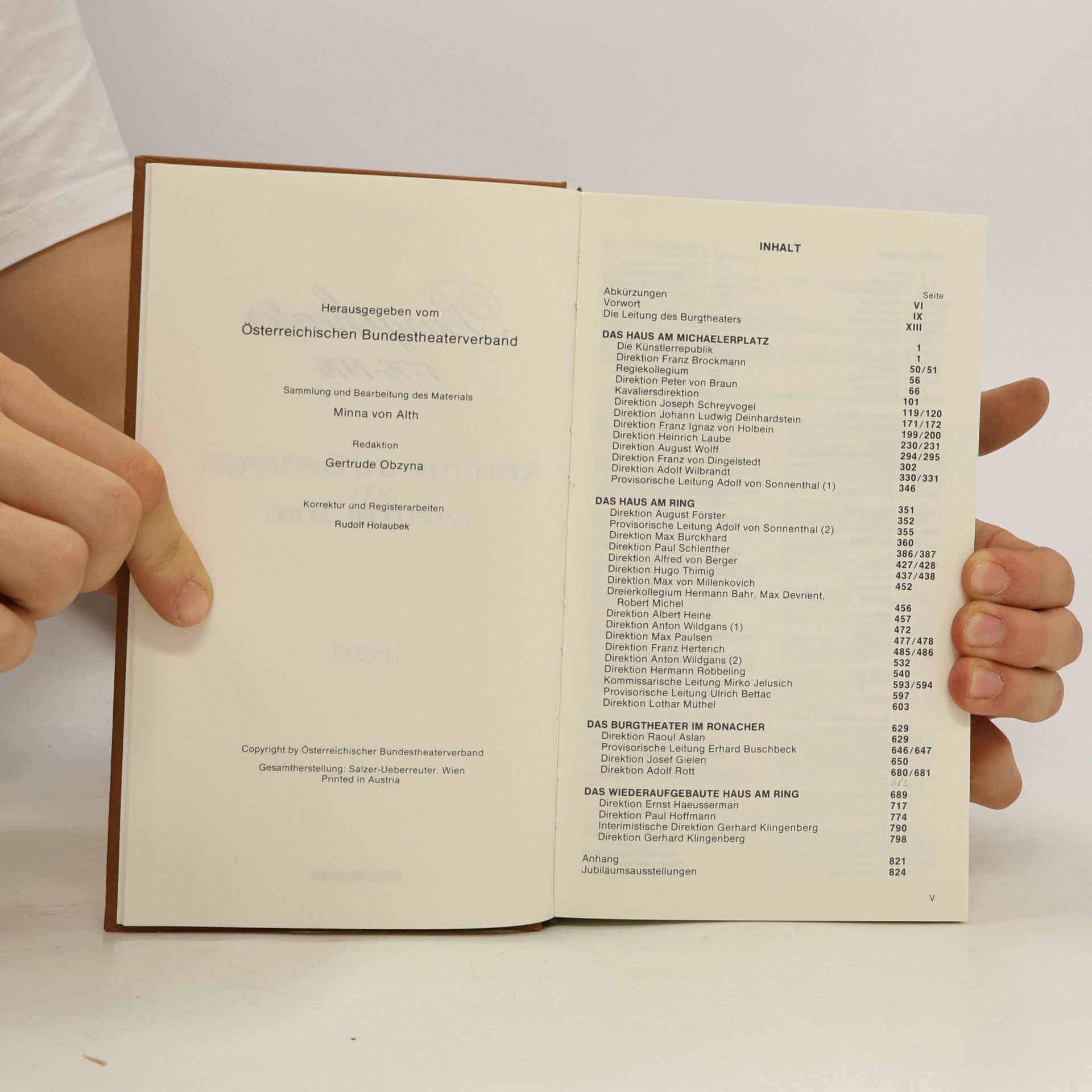 Minna von Alth Burgtheater 1776-1976 1.Band