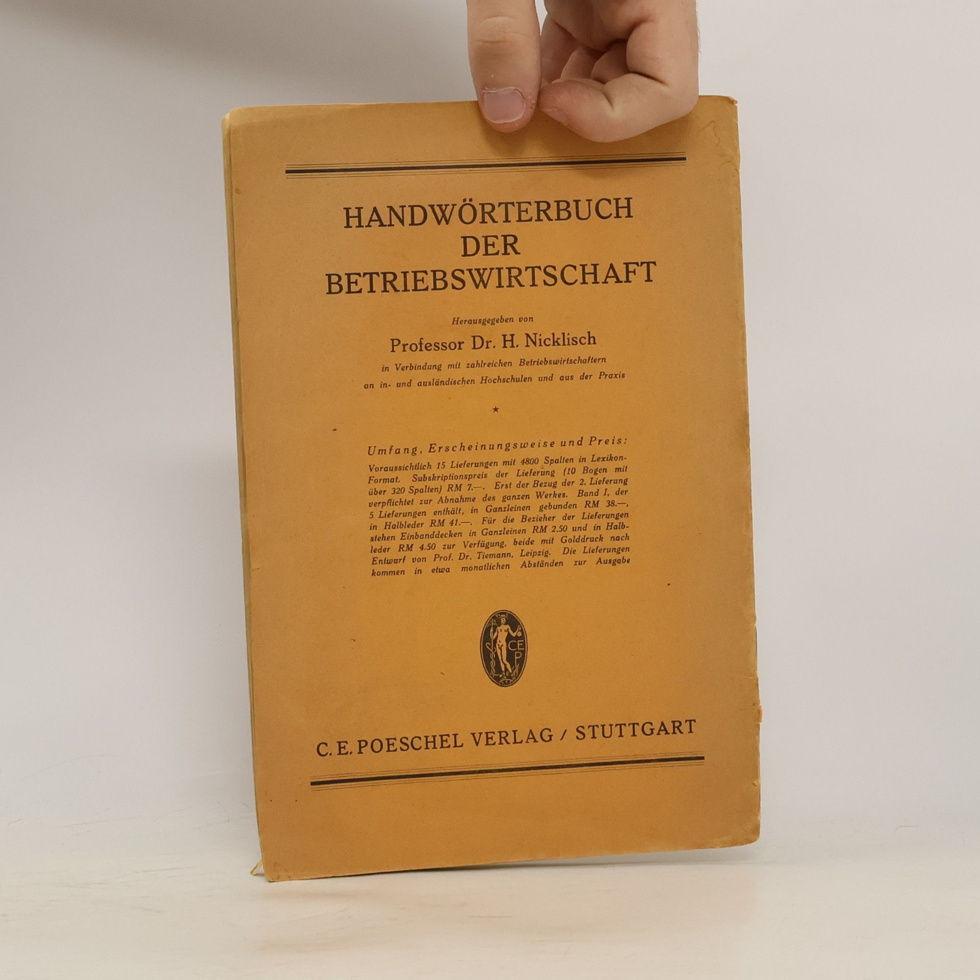 H. Nicklisch Handwörterbuch der Betriebswirtschaft. Sonderabdruck