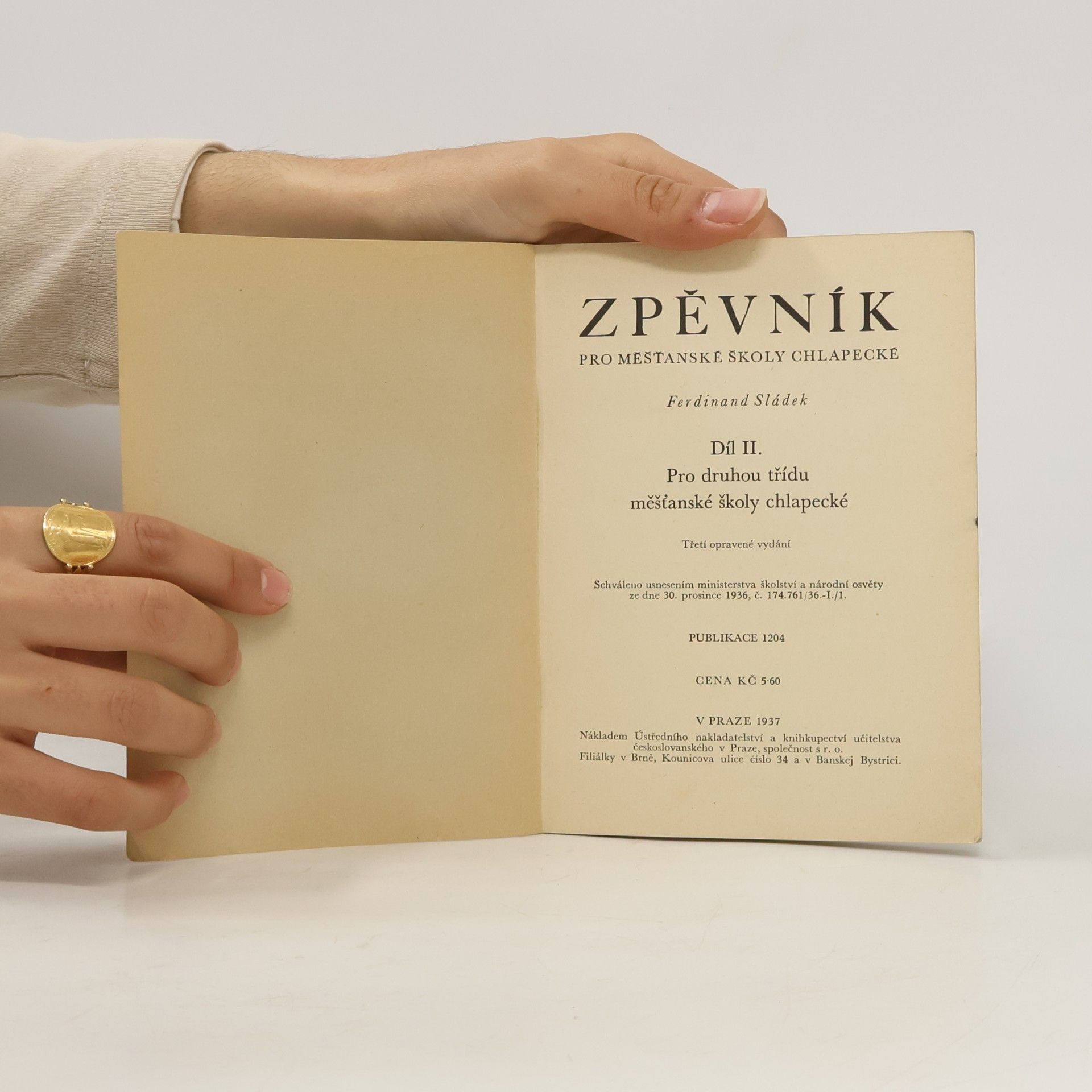 Ferdinand Sládek Zpěvník pro měšťanské školy chlapecké II.