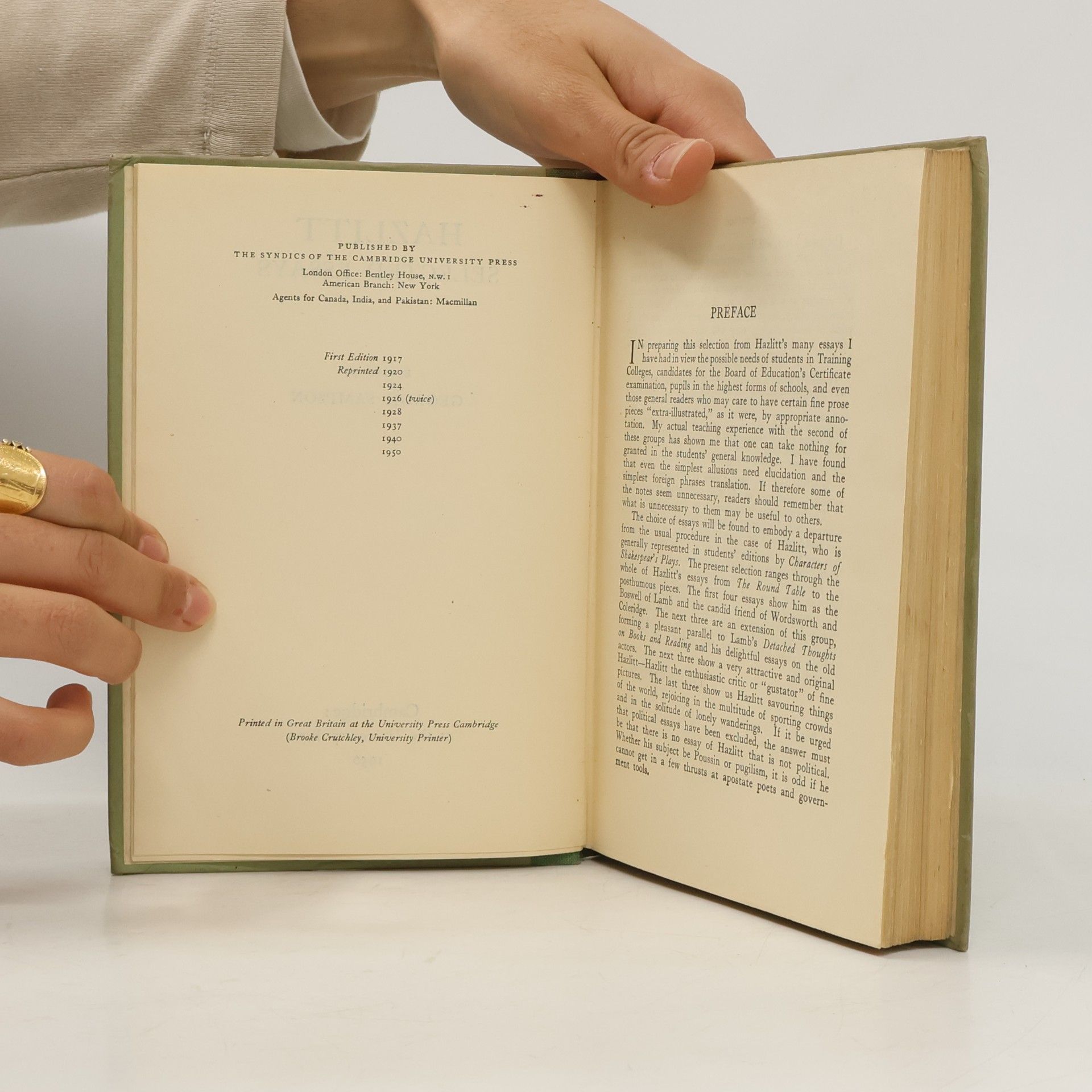 William Hazlitt Selected Essays