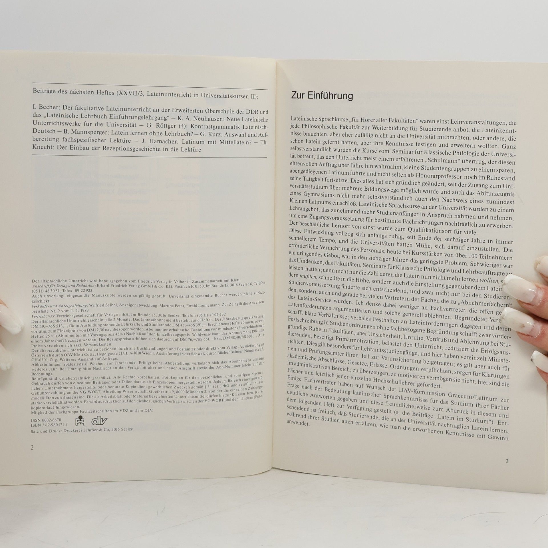 kolektiv AU DER ALTSPRACHLICHE UNTERRICHT 2/84