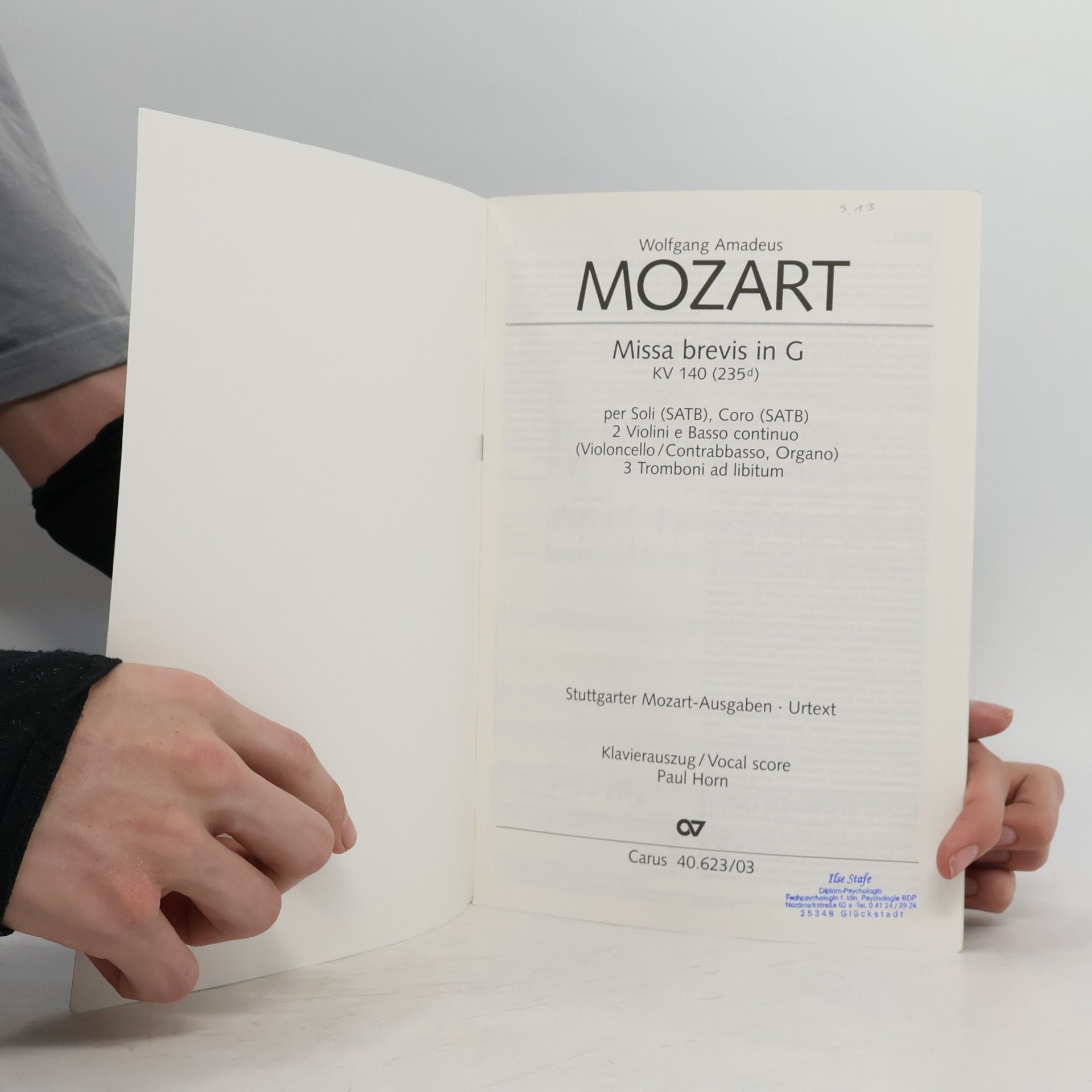 Wolfgang Amadeus Mozart Missa brevis in G (Klavierauszug): KV 140 (235d), 1773(?)