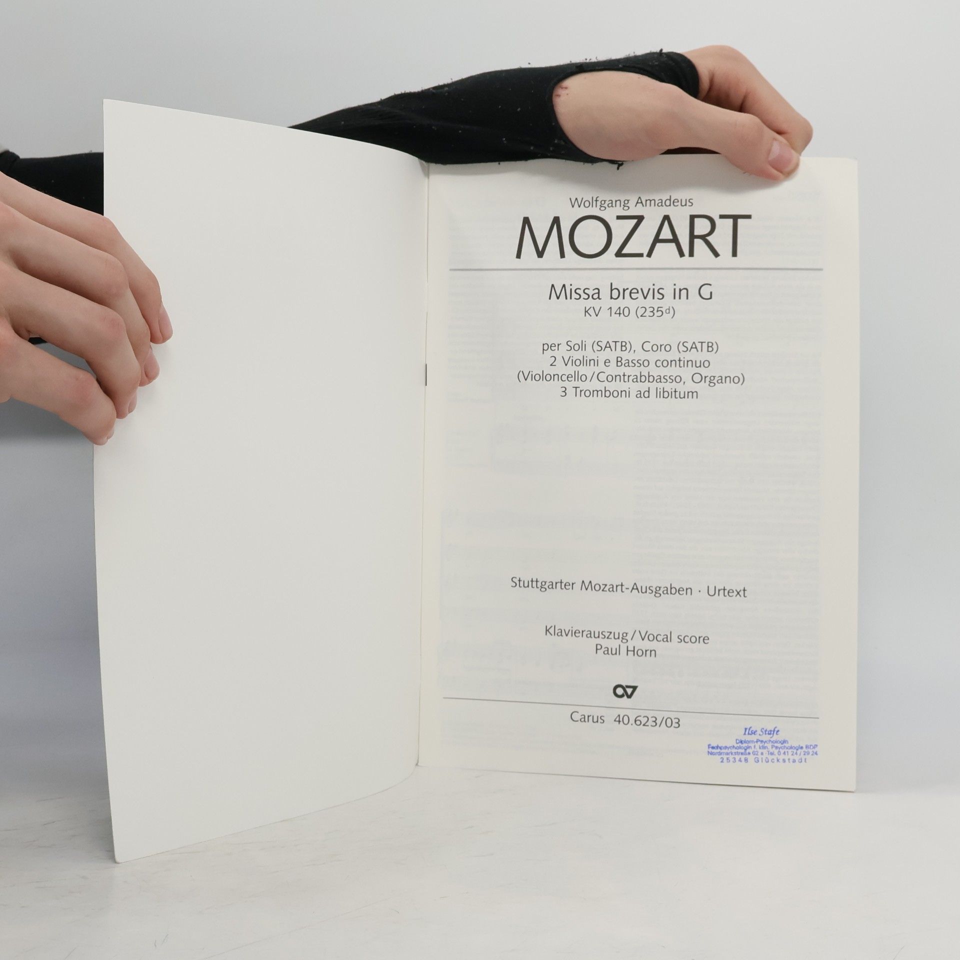 Wolfgang Amadeus Mozart Missa brevis in G (Klavierauszug): KV 140 (235d), 1773(?)