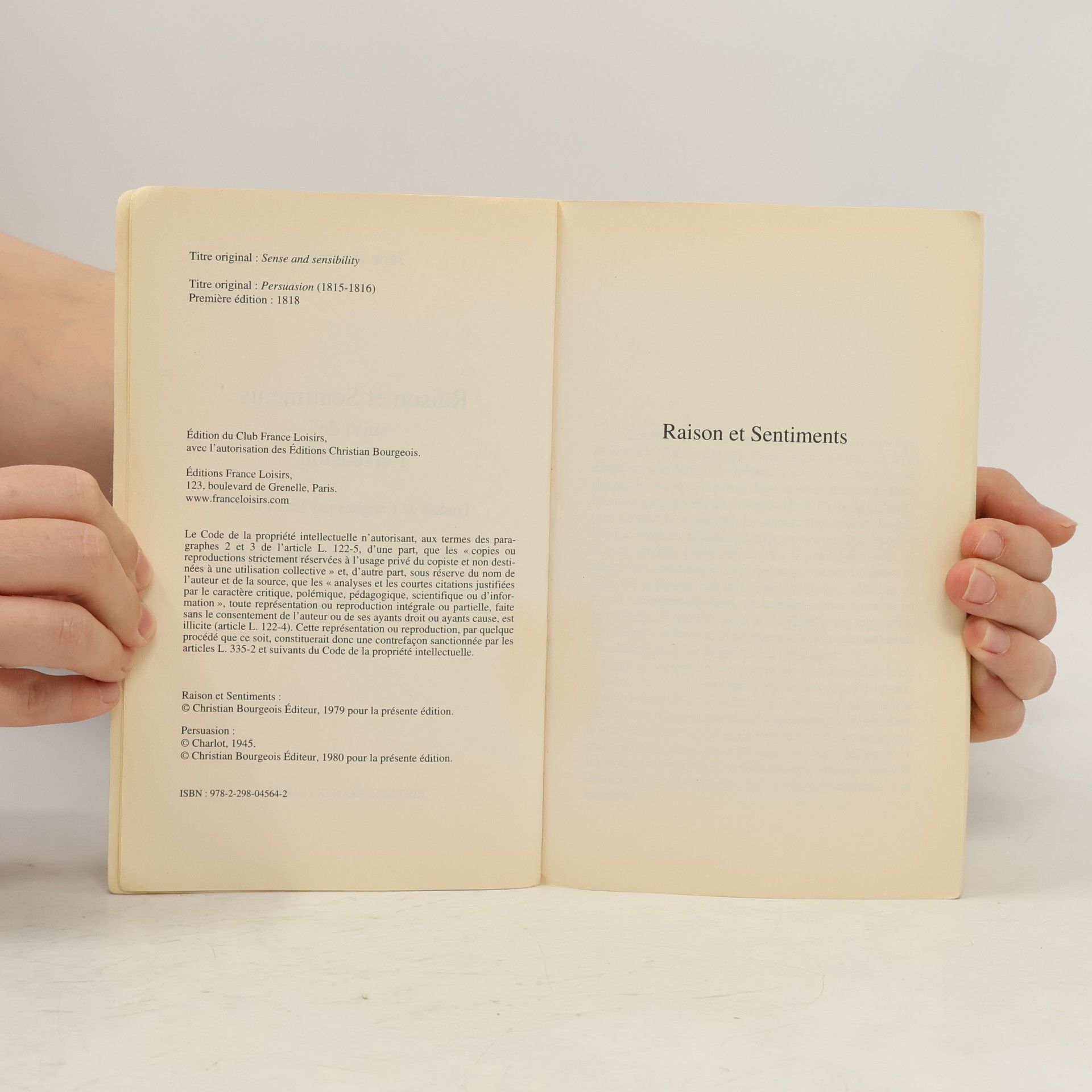 Jane Austen Raison et sentiments suivi de Persuasion