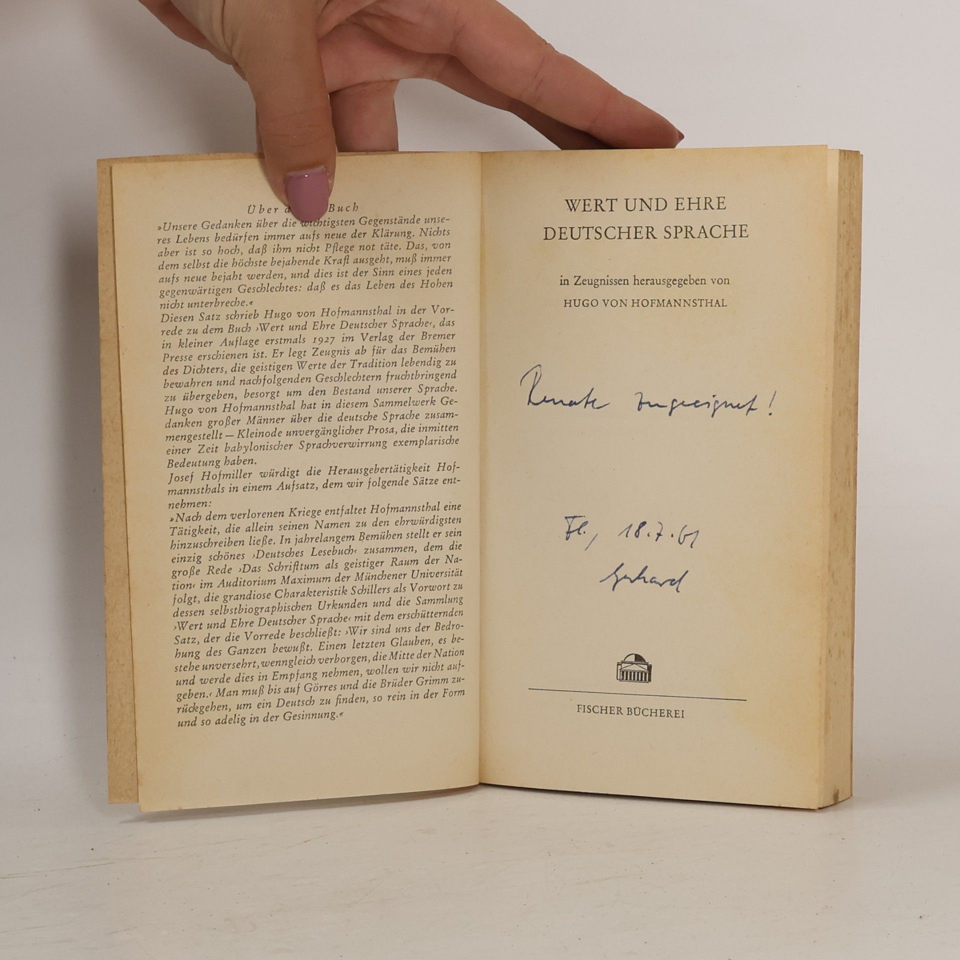 Hugo von Hofmannsthal Wert und Ehre deutscher Sprache