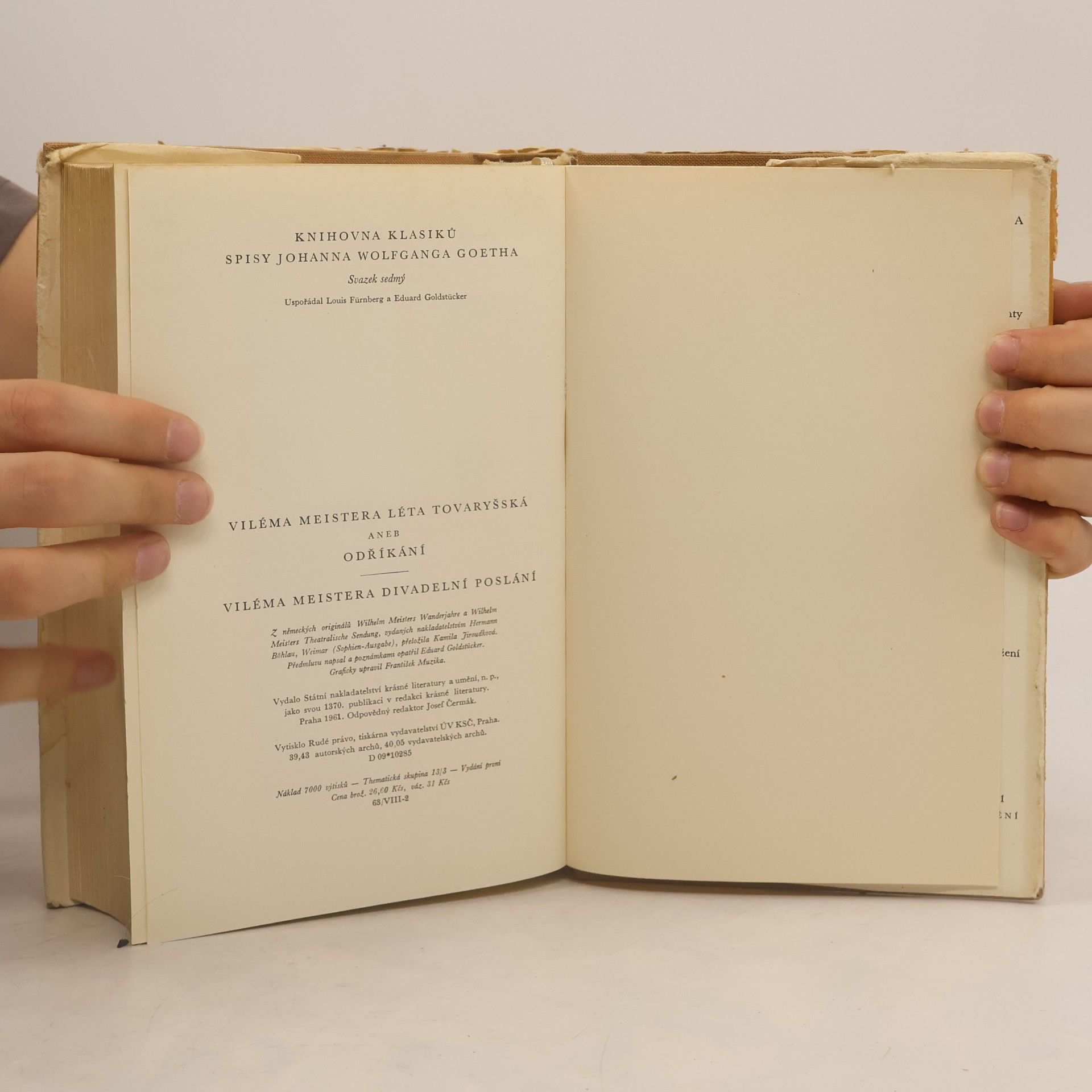 Johann Wolfgang von Goethe Viléma Meistera léta tovaryšská aneb odříkání. Viléma Meistera divadelní poslání
