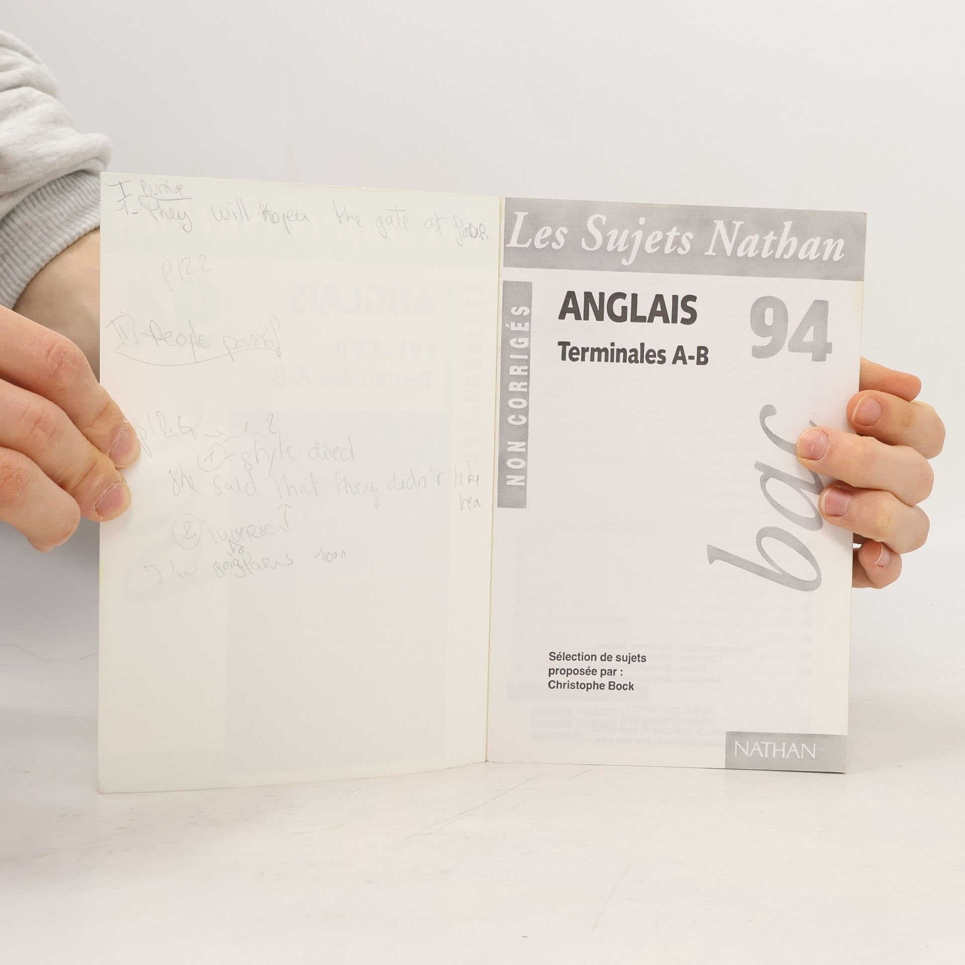 Bock Les Sujets Nathan - 94: Anglais, terminales A-B, bac 94, non corrigés