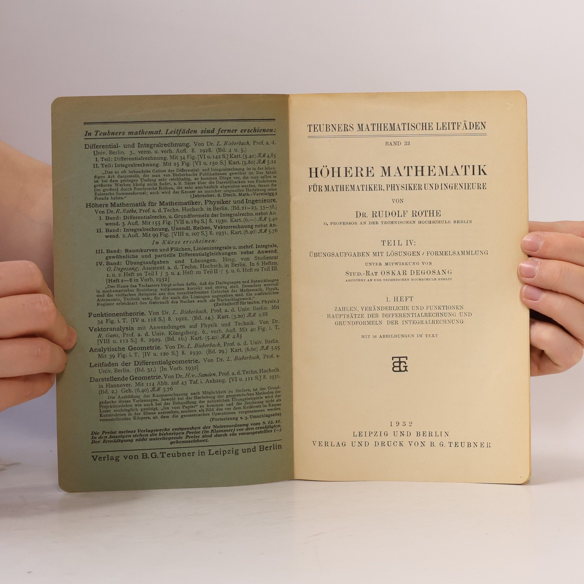 Rudolf Rothe Höhere Mathematik IV. Heft 1