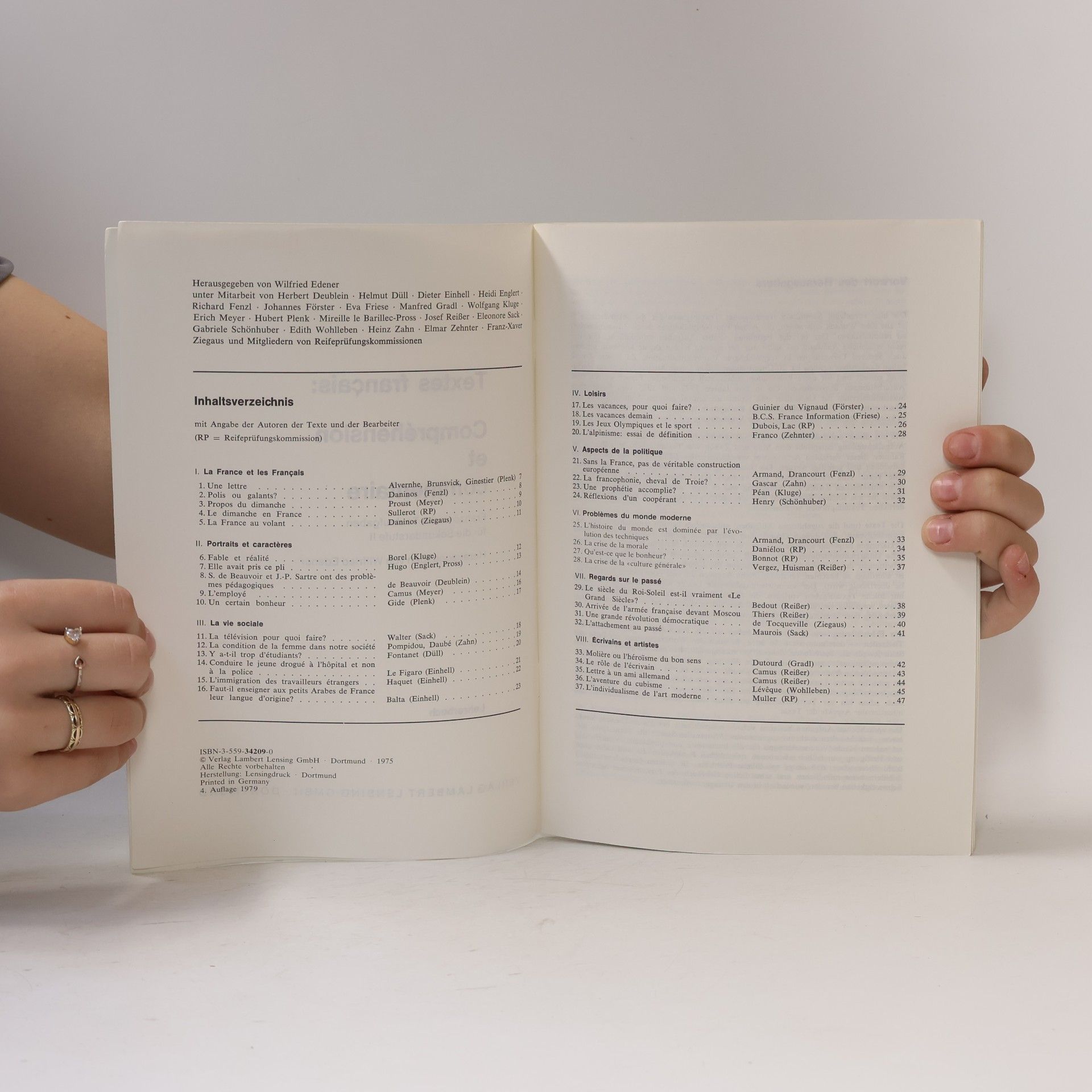 Wilfried Edener Textes français, compréhension et commentaire. Lehrerbuch