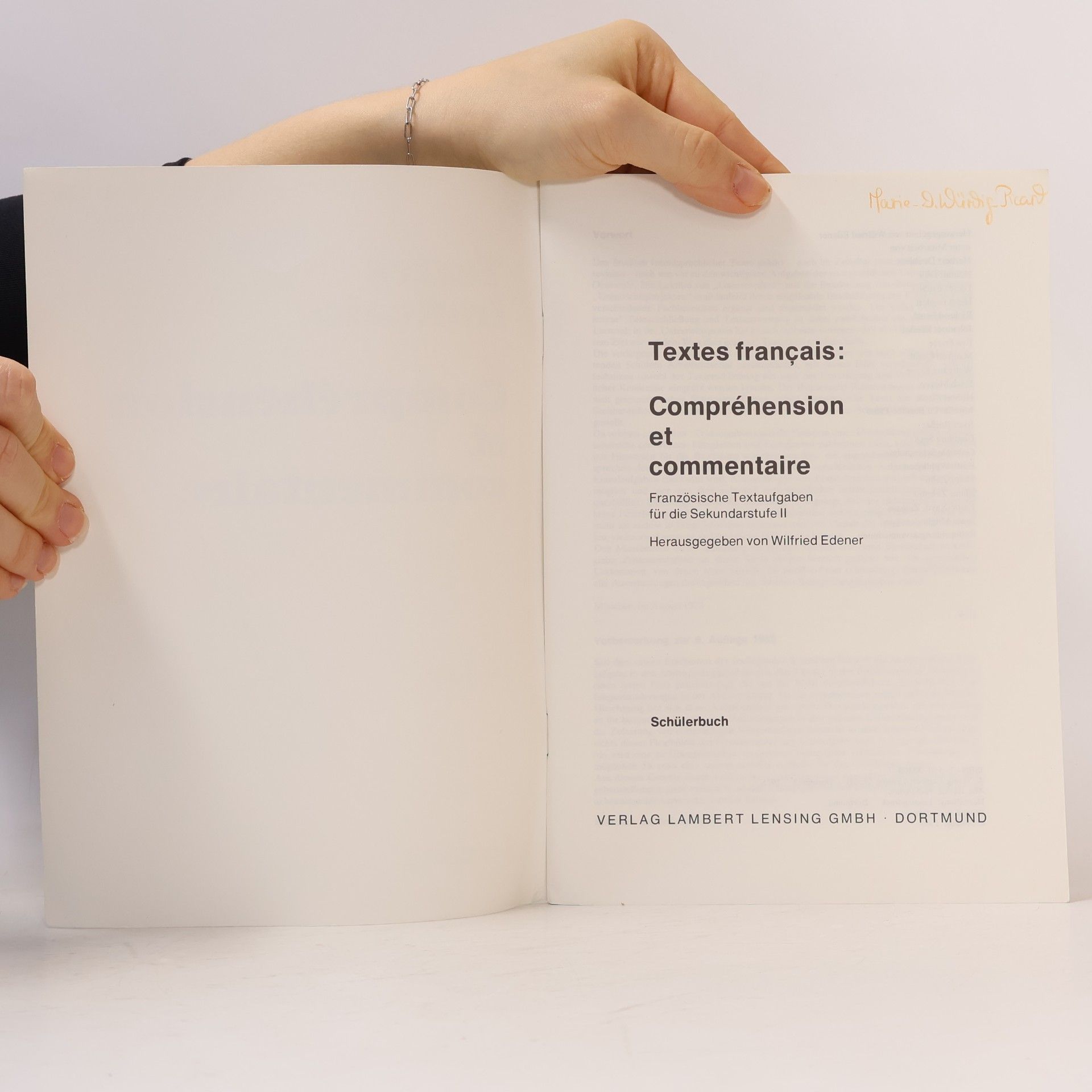 Wilfried Edener Textes français, compréhension et commentaire schülerbuch