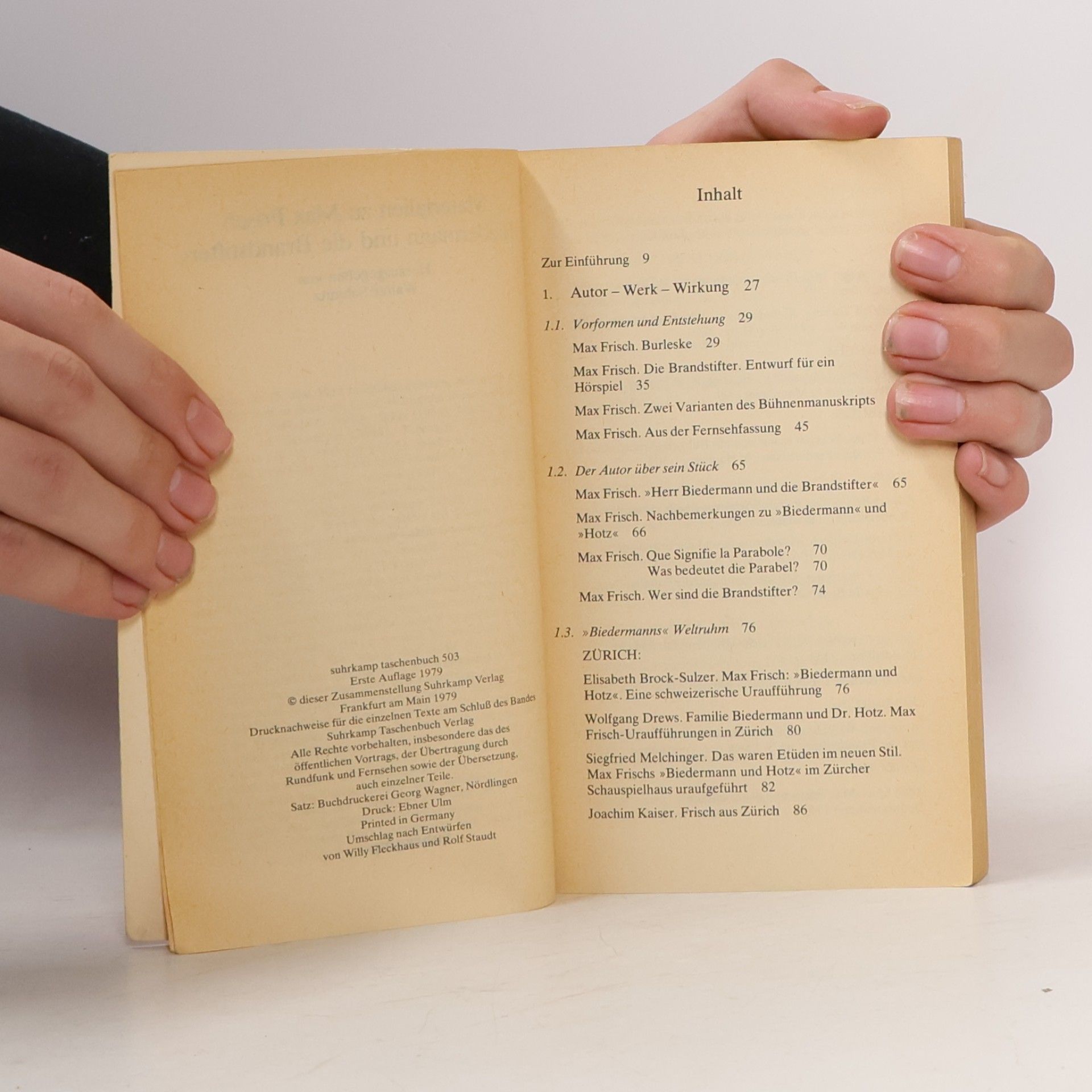 Walter Schmitz Suhrkamp Taschenbuch - 503: Materialien zu Max Frisch "Biedermann und die Brandstifter"