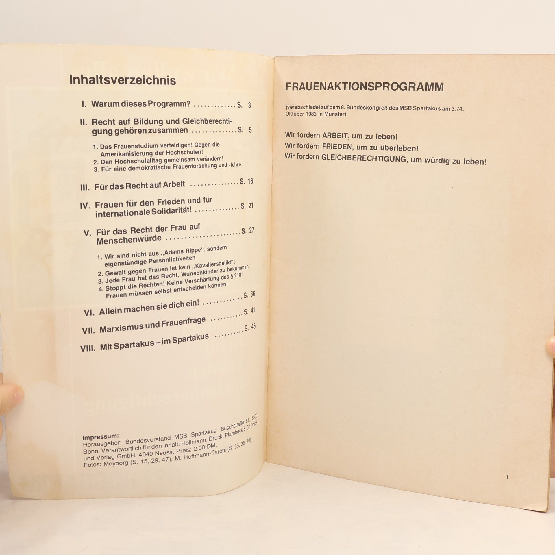 Meyborg Frauenaktionsprogramm. Studium Beruf Frieden Gleichberechtigung