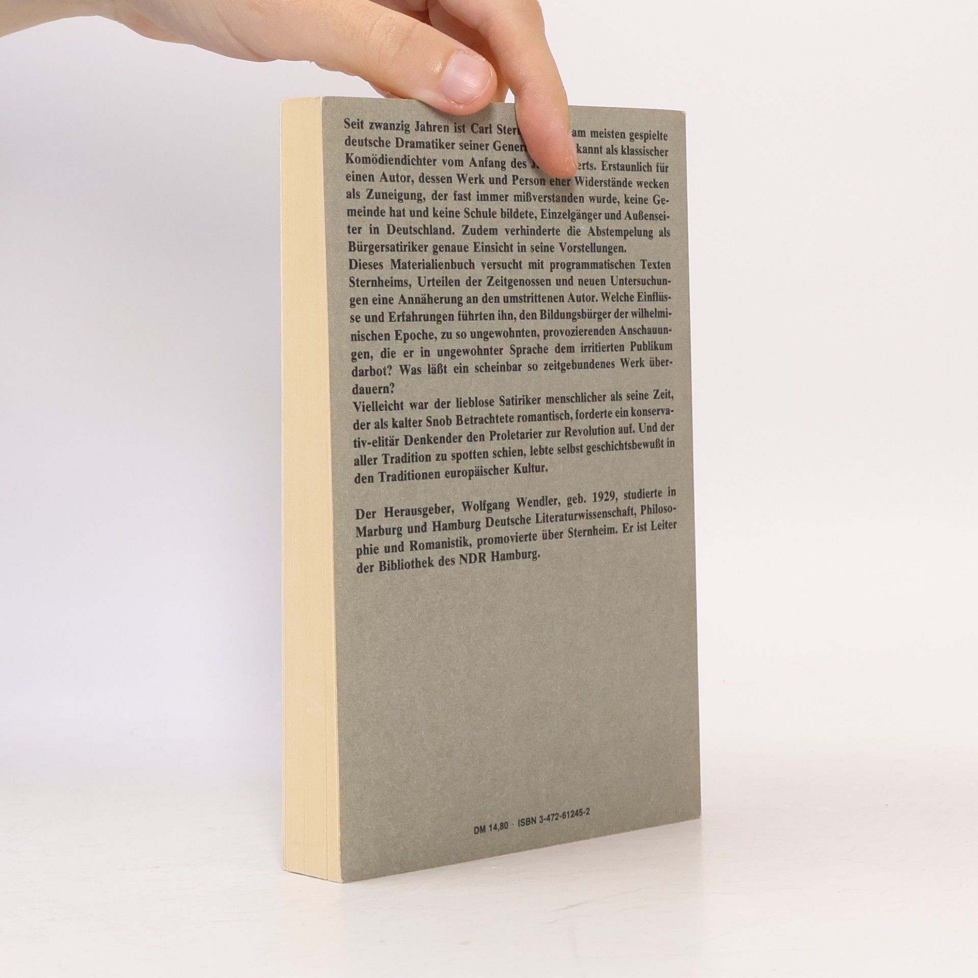 Wolfgang Wendler Carl Sternheim, Materialienbuch