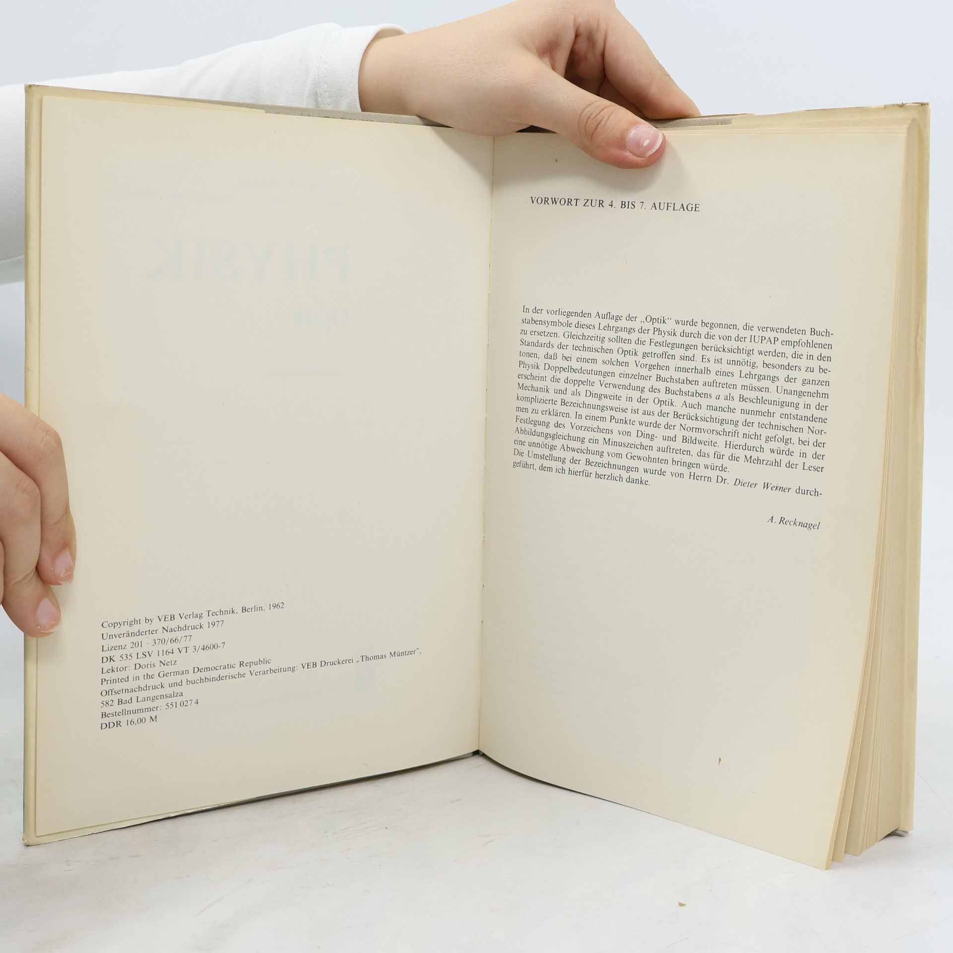 Alfred Recknagel Physik. Optik