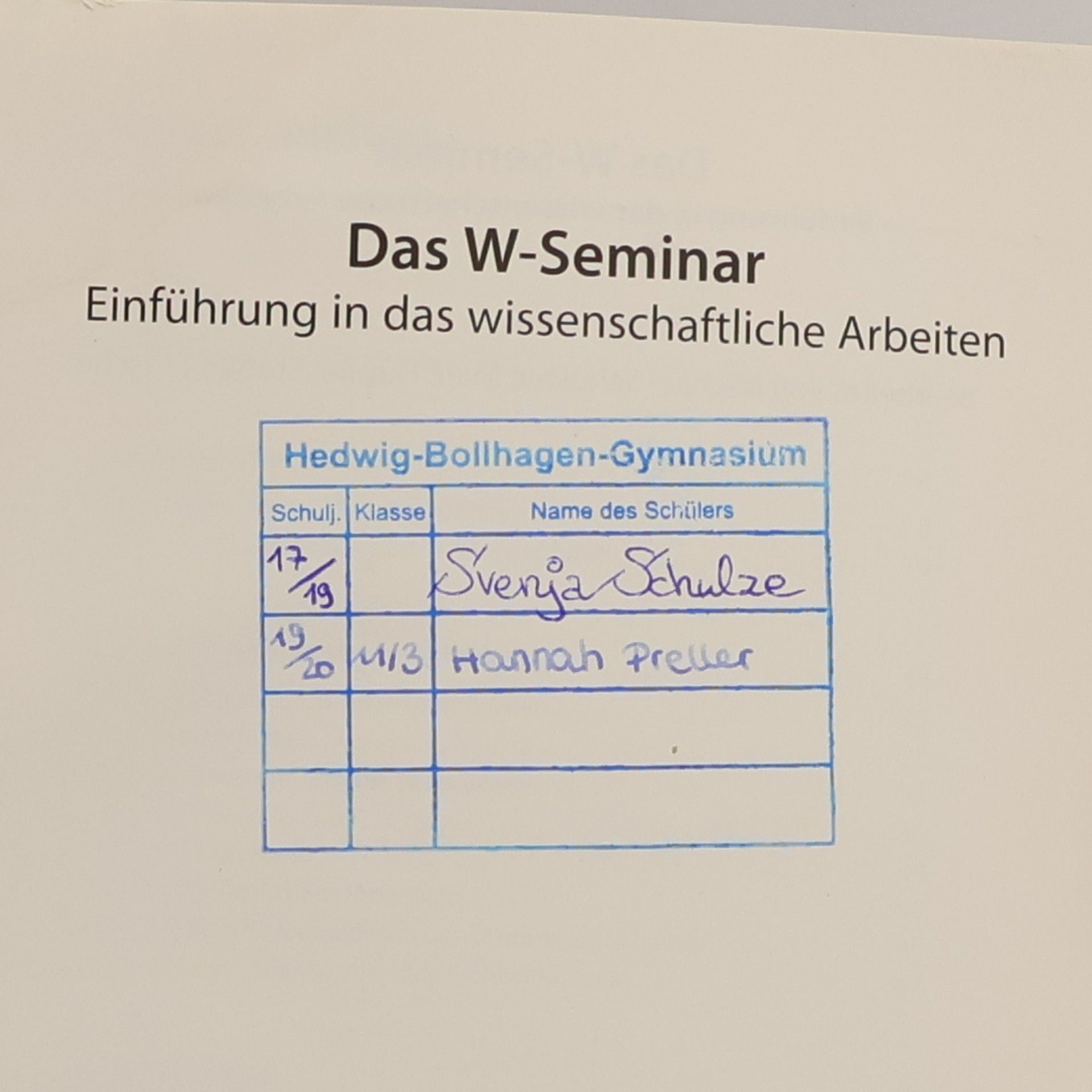 Michael Schuster Das W-Seminar