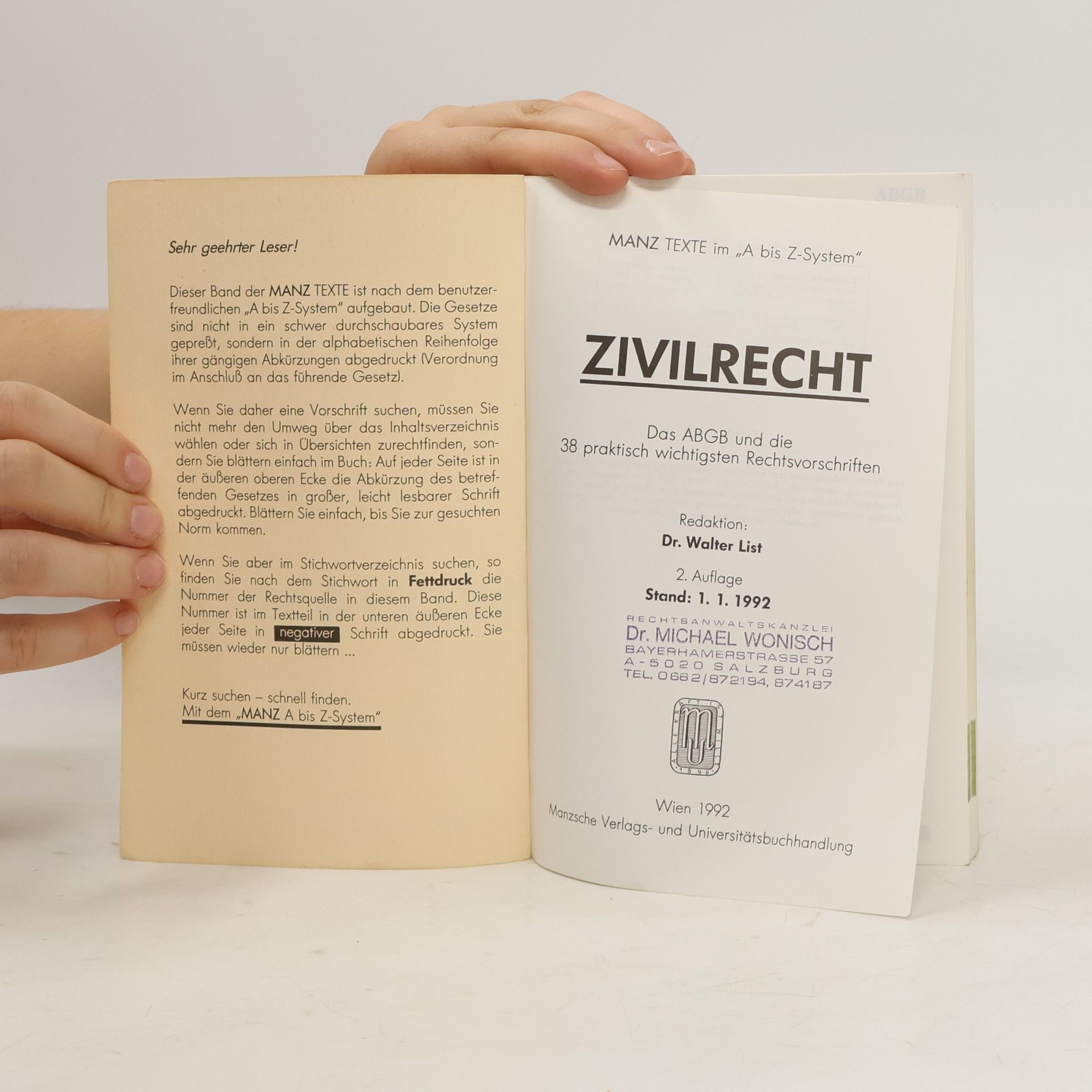 Walter List Manz Texte im 'A bis Z-System': Zivilrecht