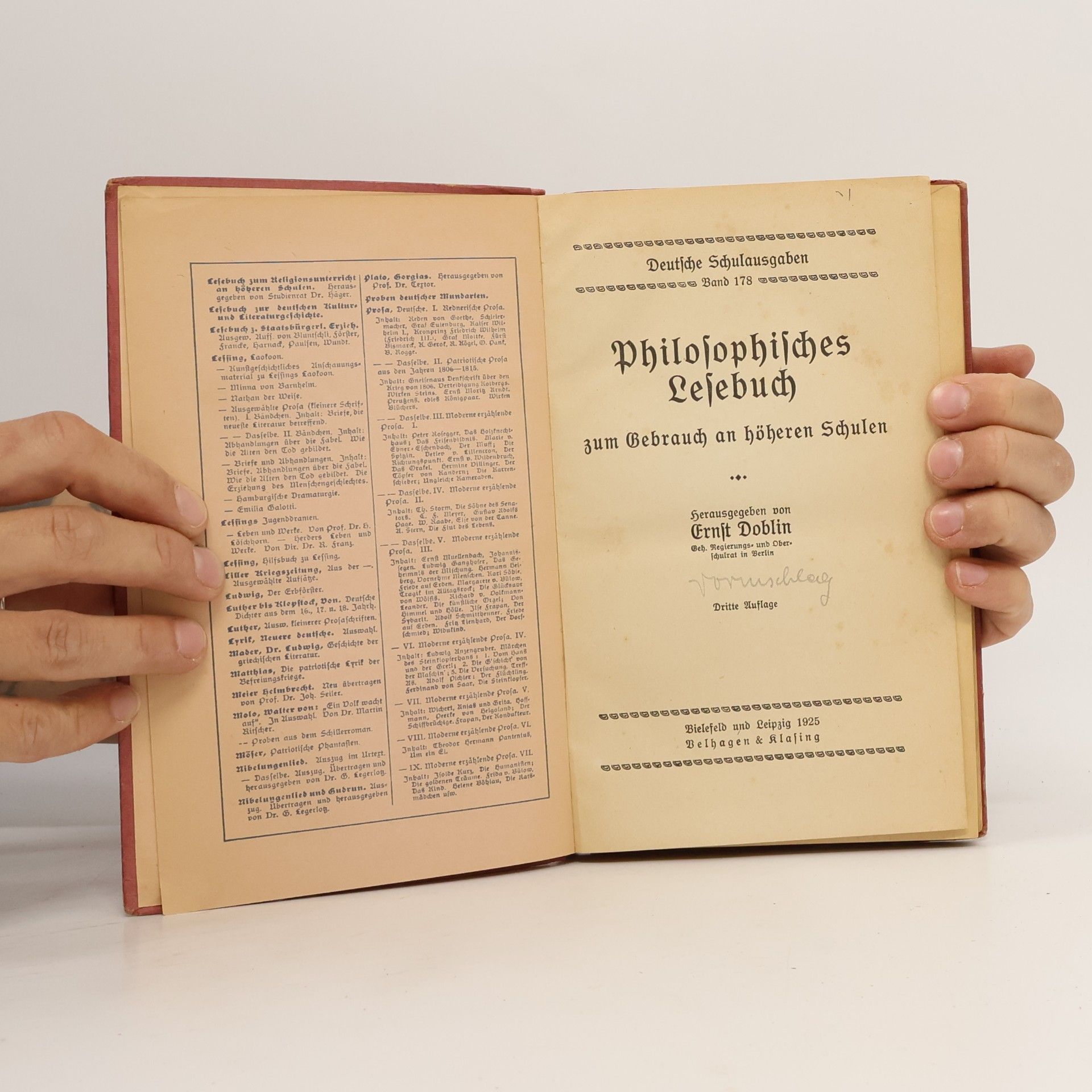 Ernst Doblin Philosophisches Lesebuch zum Gebrauch an höheren Schulen