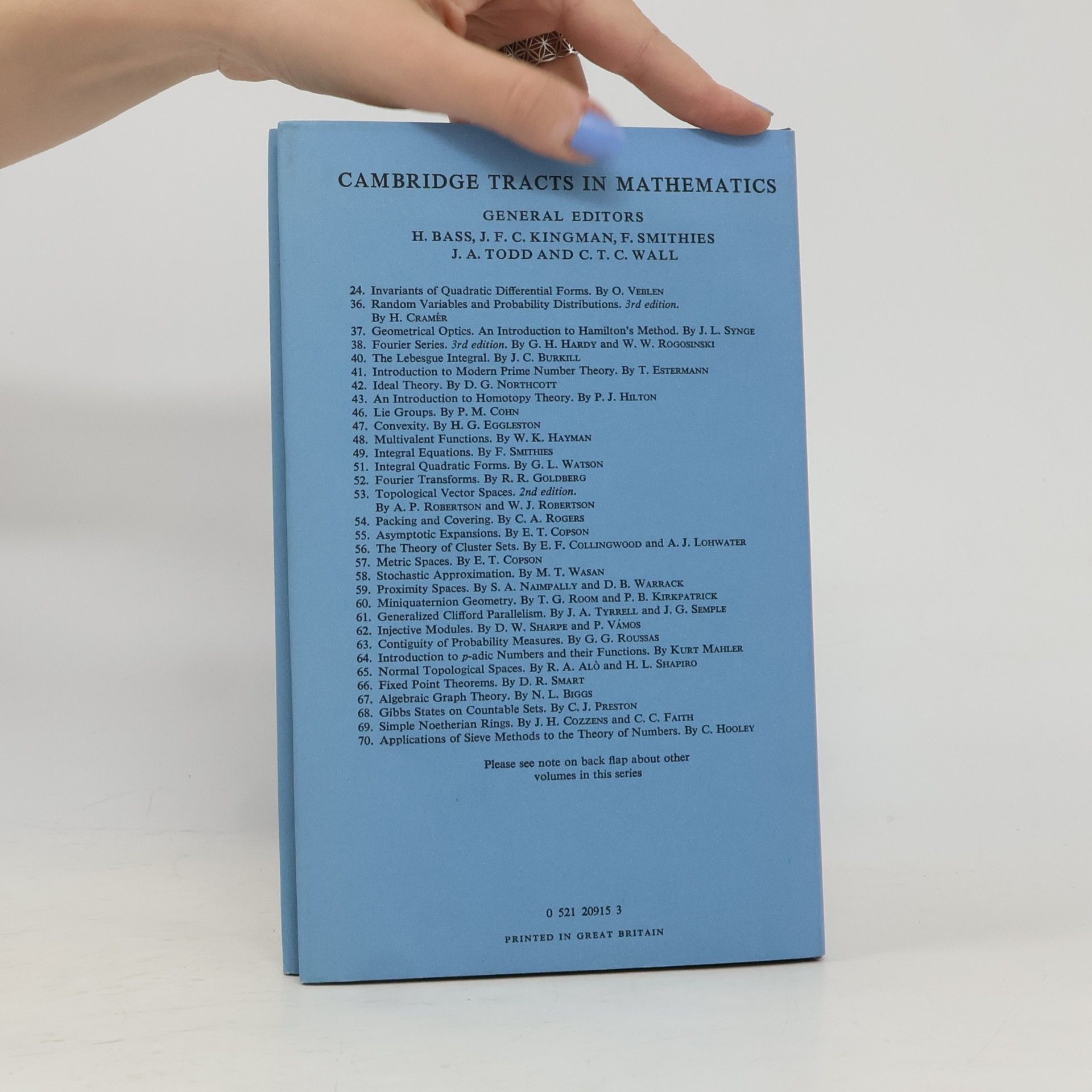 C. Hooley Cambridge Tracts in Mathematics - 70: Applications of Sieve Methods to the Theory of Numbers