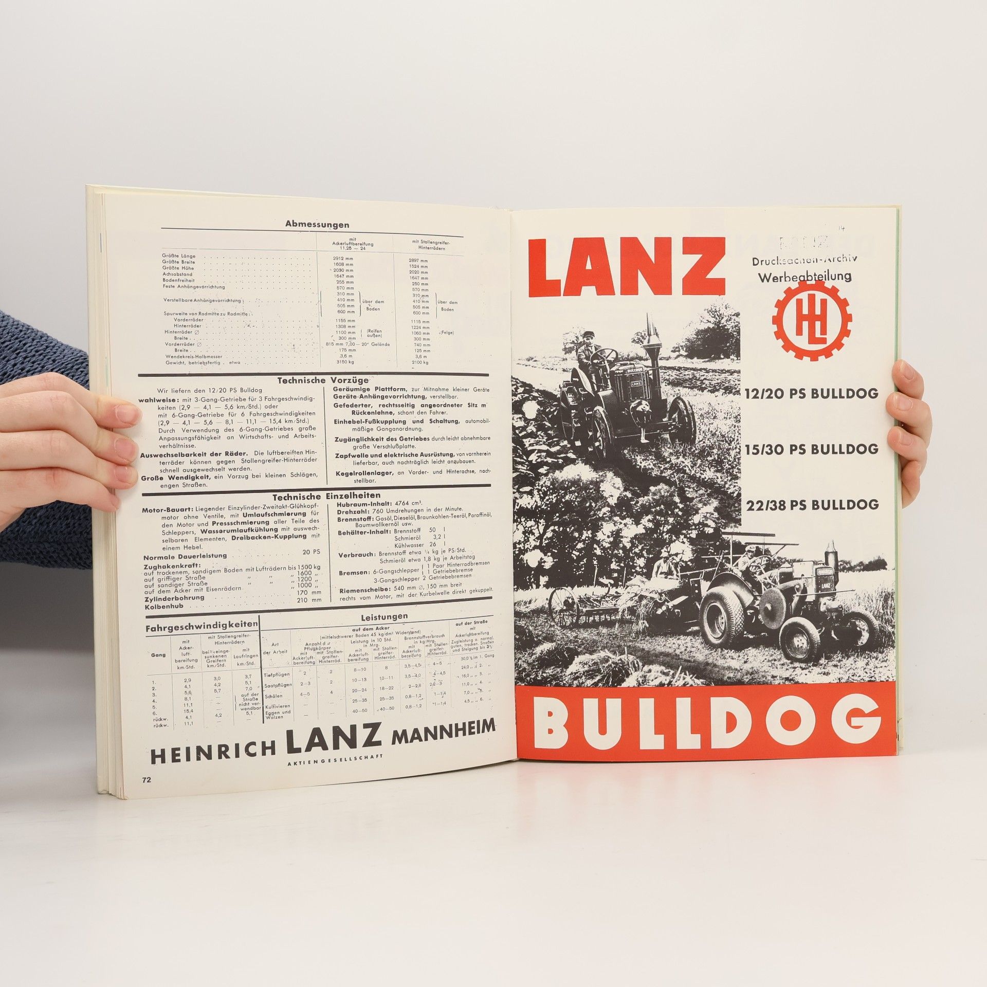 Kurt Hafner Lanz. Bulldog-Prospekte von 1921 bis 1945