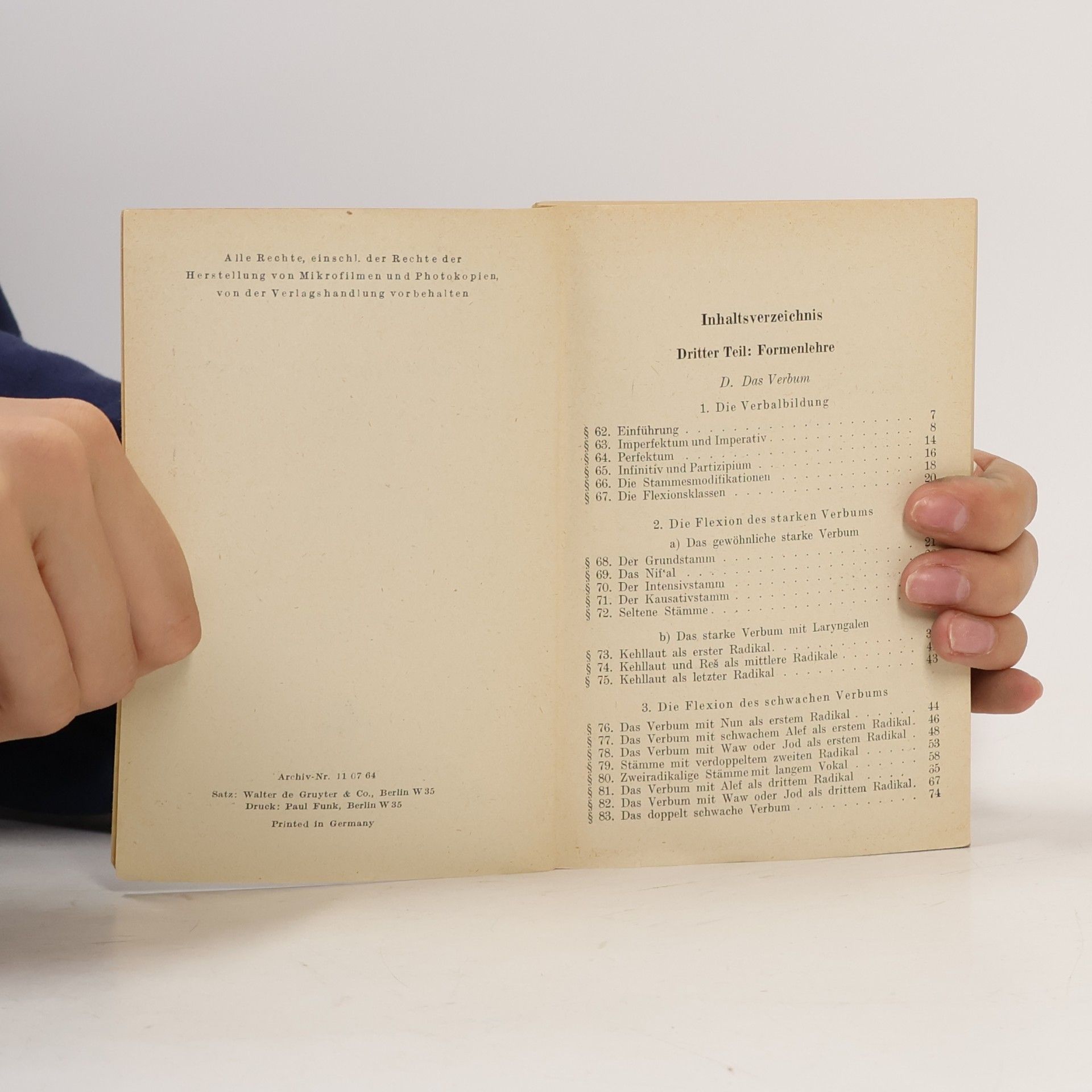 Rudolf Hermann Meyer Hebräische Grammatik II. Formenlehre II. Syntax und Flexionstabelle