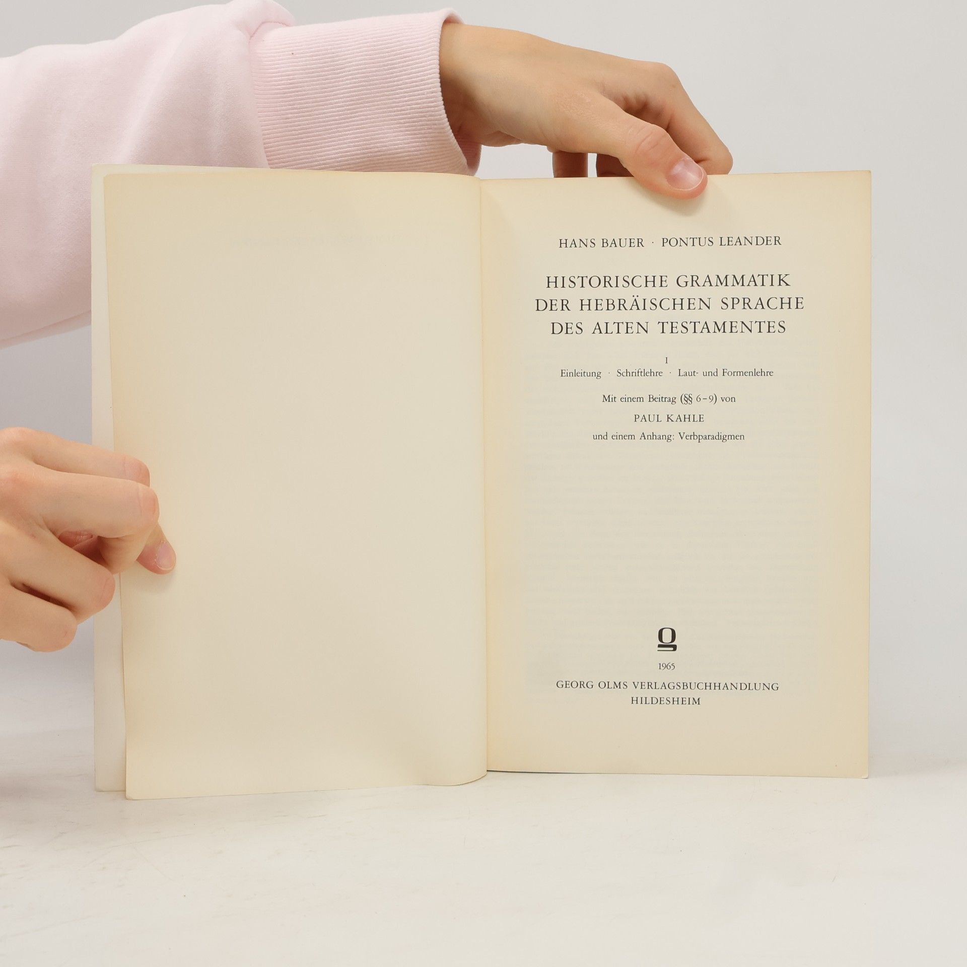 Hans Bauer Historische Grammatik der hebräischen Sprache