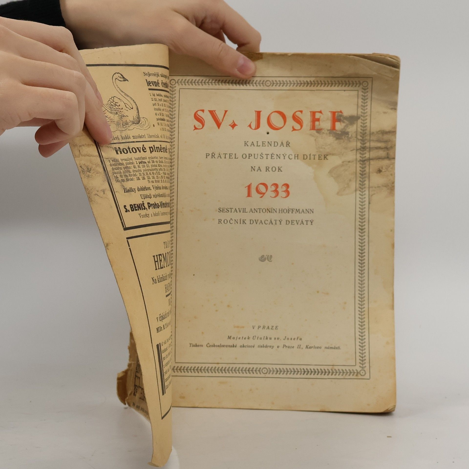 Antonín Hoffmann Sv. Josef. Kalendář přátel opuštěných dítek na rok 1933