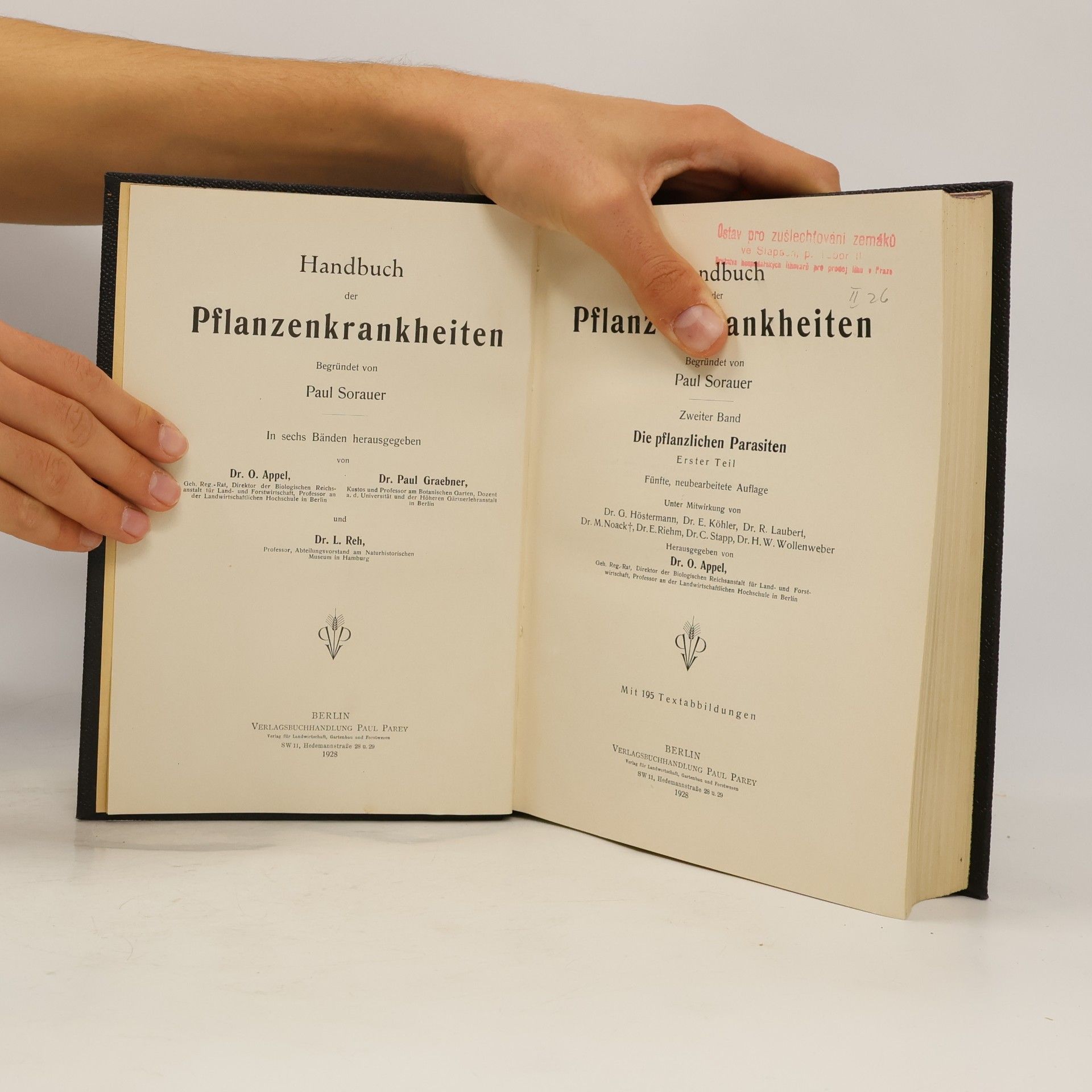 Paul Sorauer Handbuch der Pflanzenkrankheiten. Zweiter Band: Die pflanzlichen Parasiten (Erster Teil)