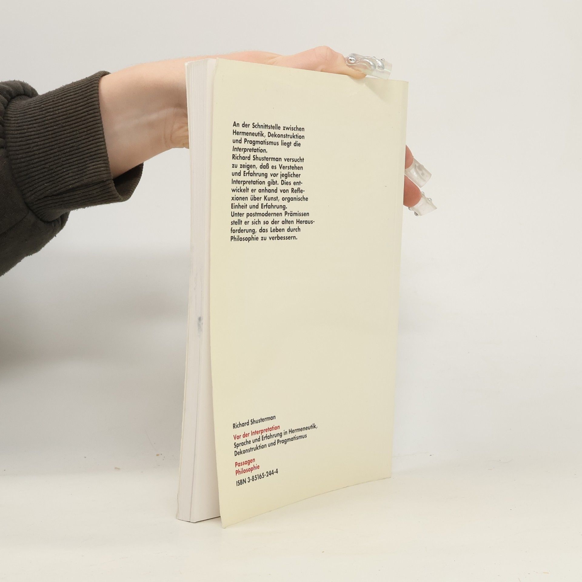 Richard Shusterman Passagen Philosophie: Vor der Interpretation