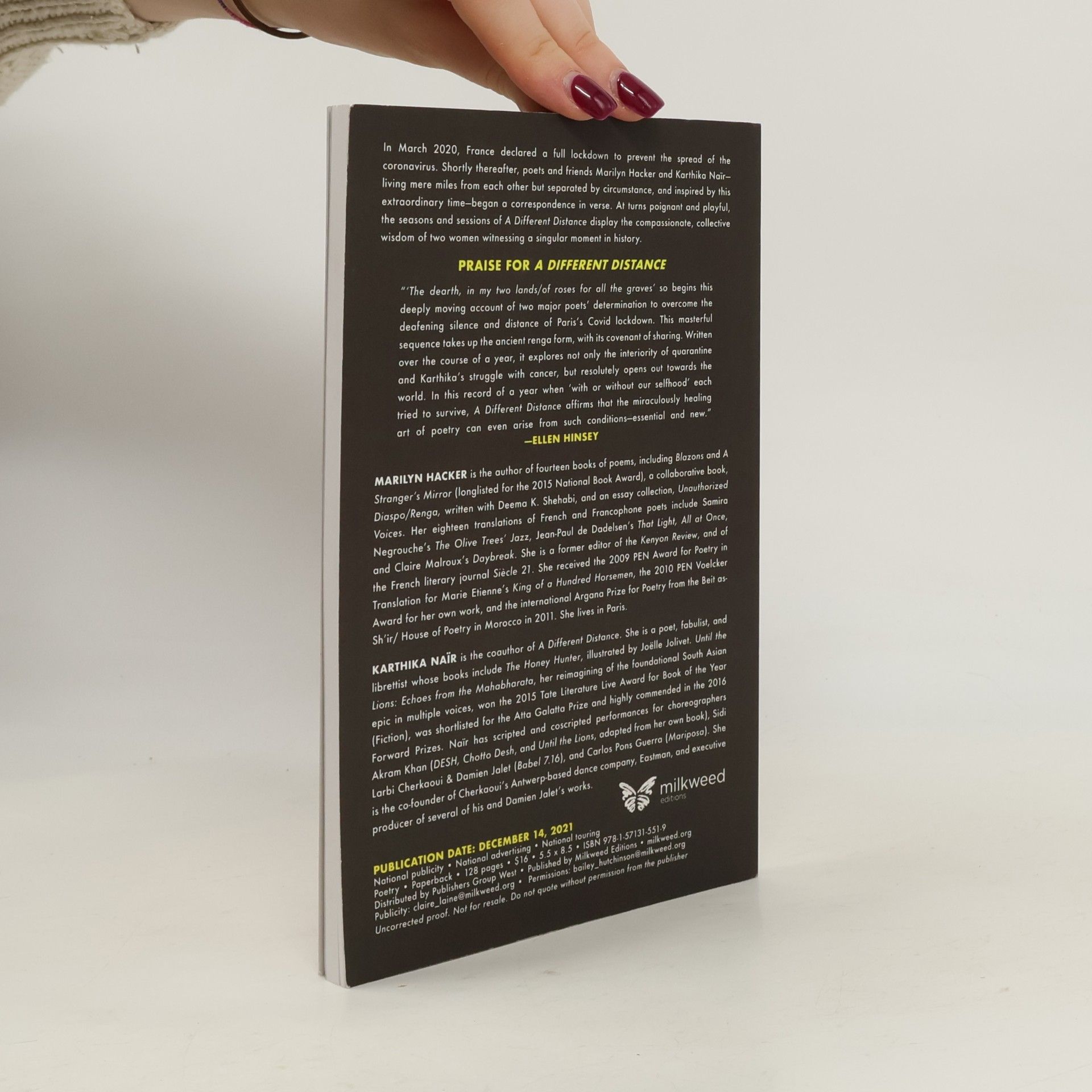 Marilyn Hacker A Different Distance: A Renga - Uncorrected Proof Not For Resale