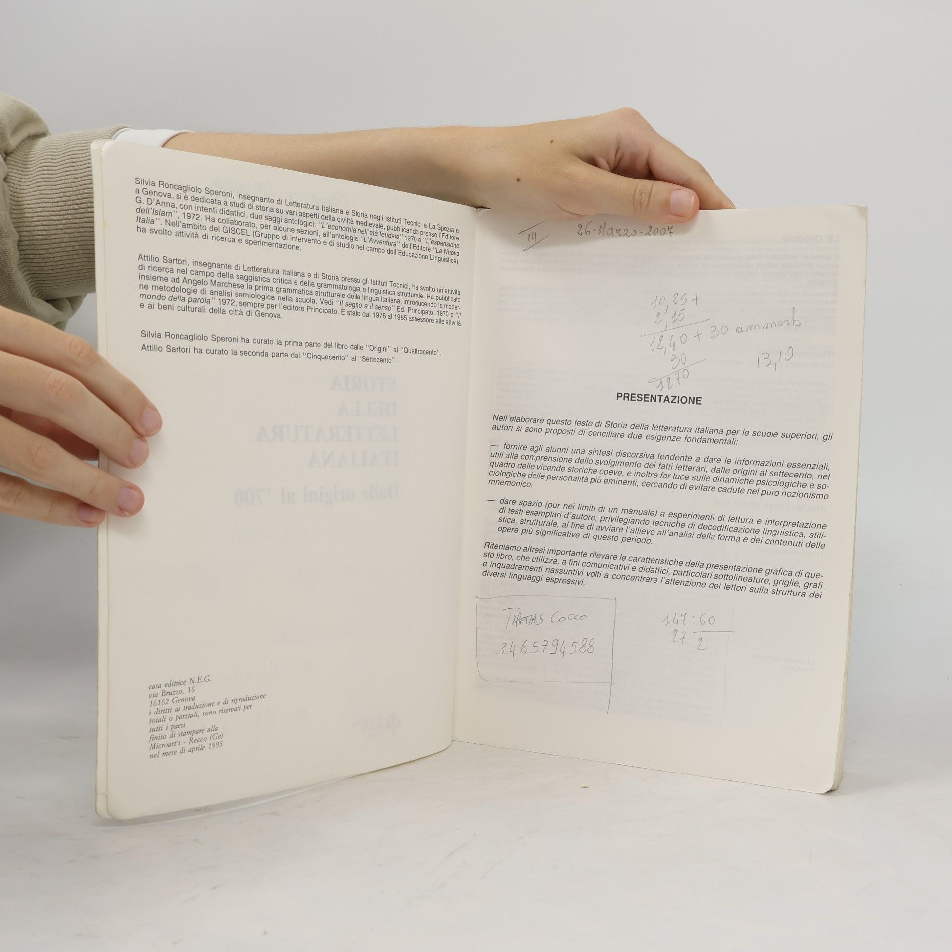 S. Roncagliolo Speroni Storia della letteratura italiana. Dalle origini al '700