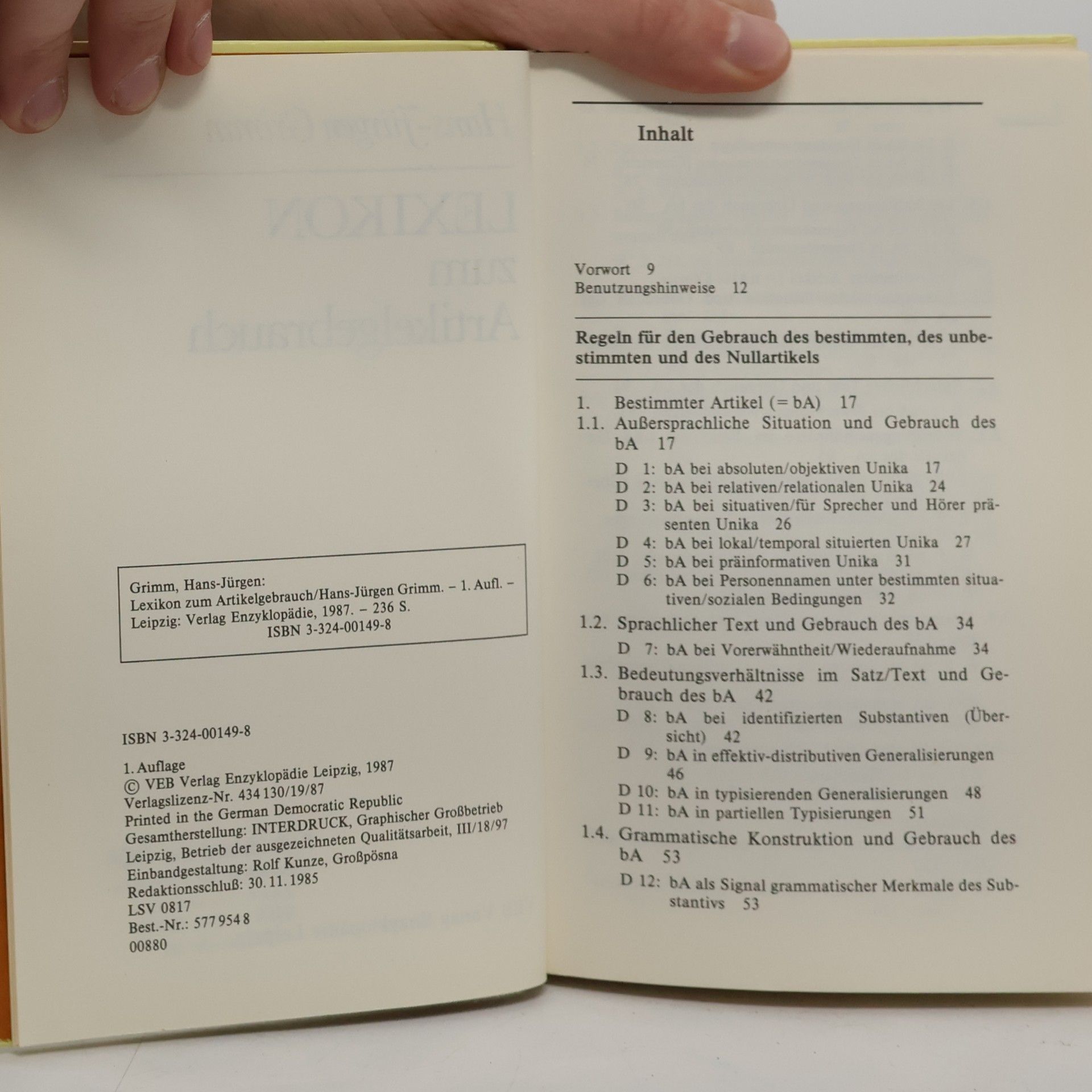 Hans-Jürgen Grimm Lexikon zum Artikelgebrauch