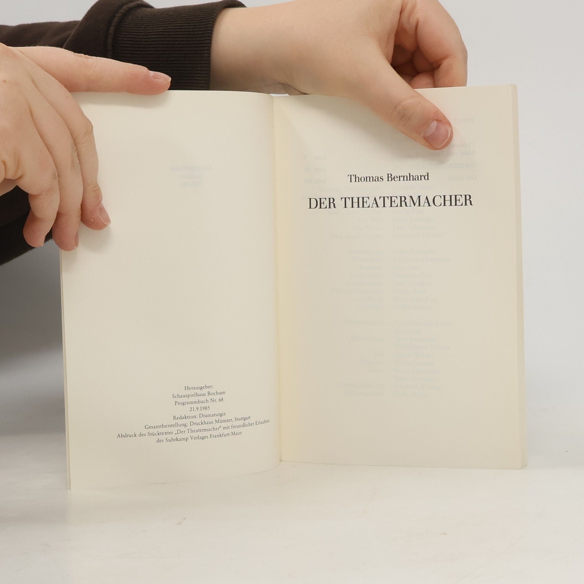 Thomas Bernhard Schauspielhaus Bochum 68. Der Theatermacher