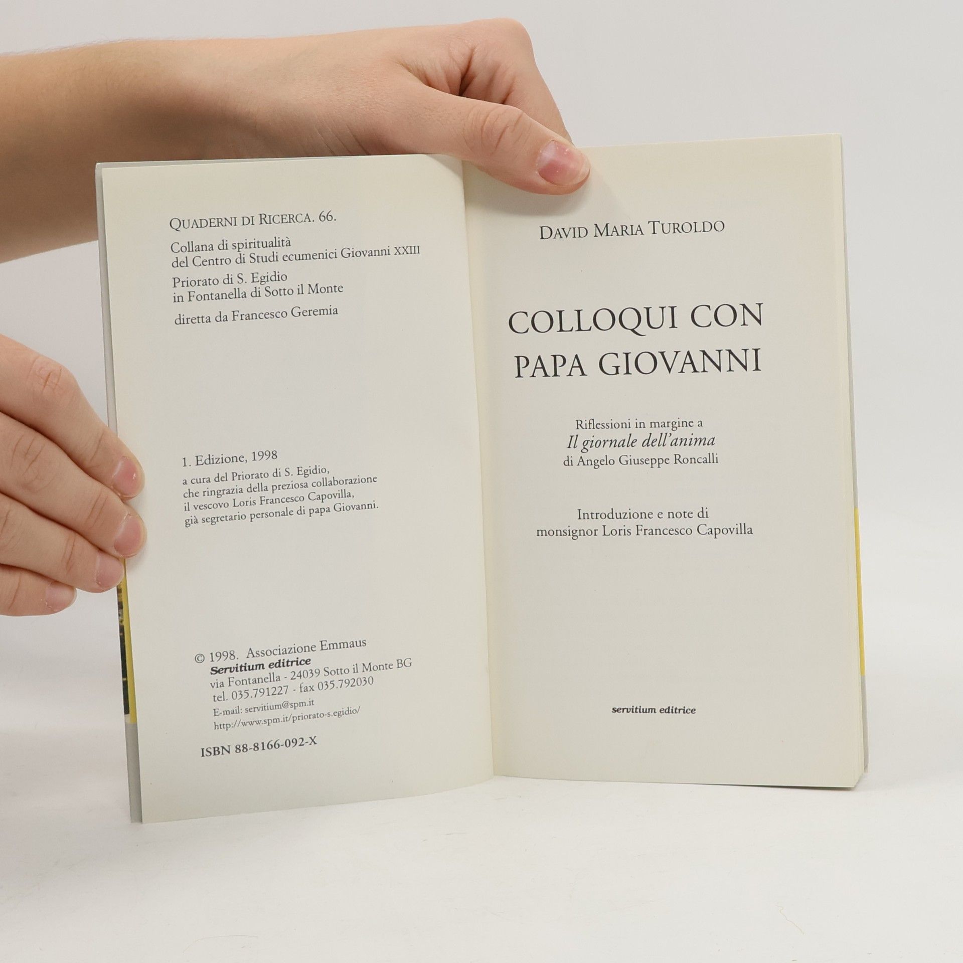 David Maria Turoldo Quaderni di Ricerca - 66: Colloqui con papa Giovanni