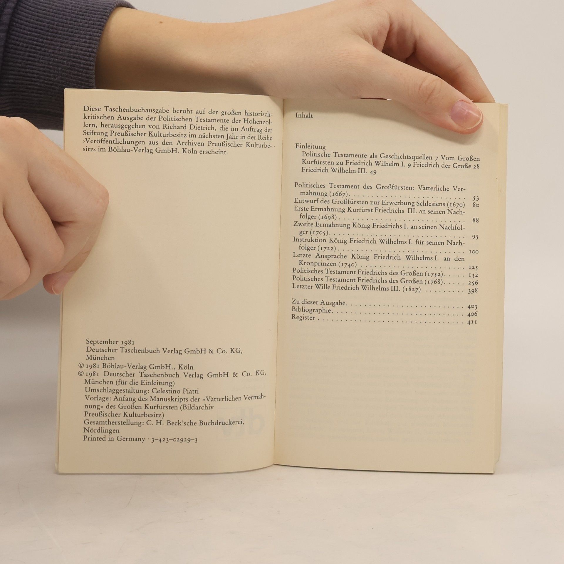 Richard Dietrich Politische Testamente der Hohenzollern