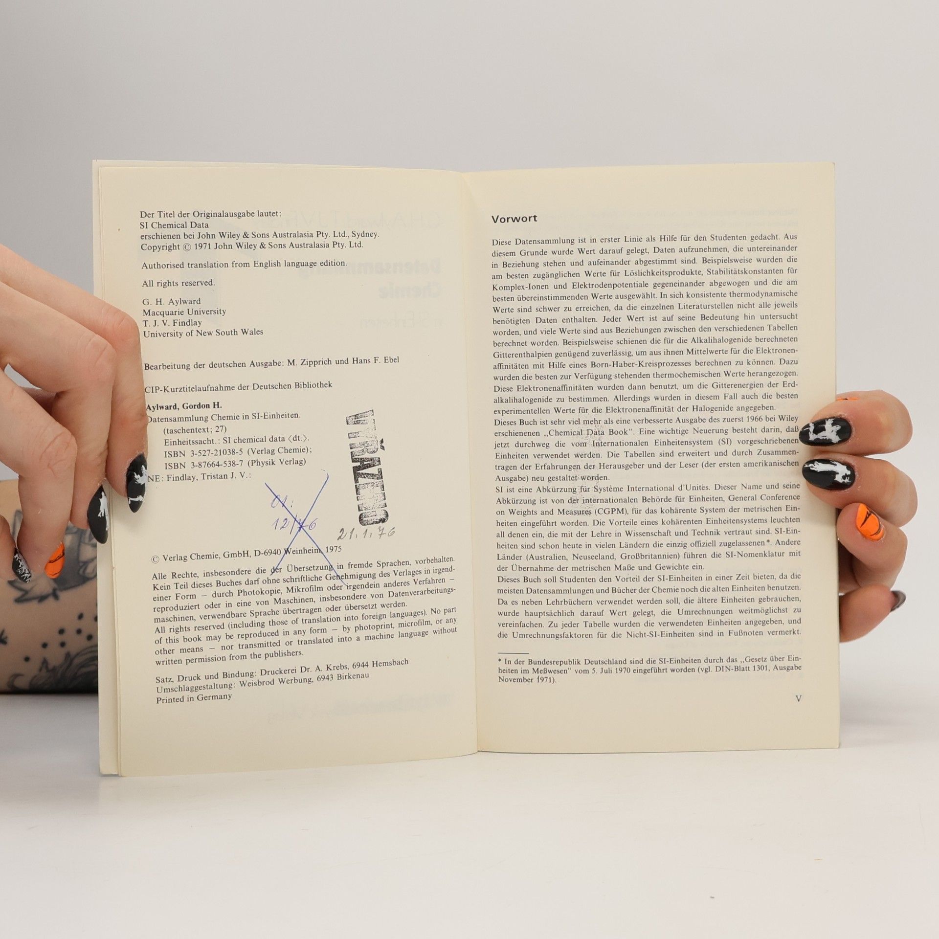 Gordon H. Aylward Datensammlung Chemie in SI-Einheiten
