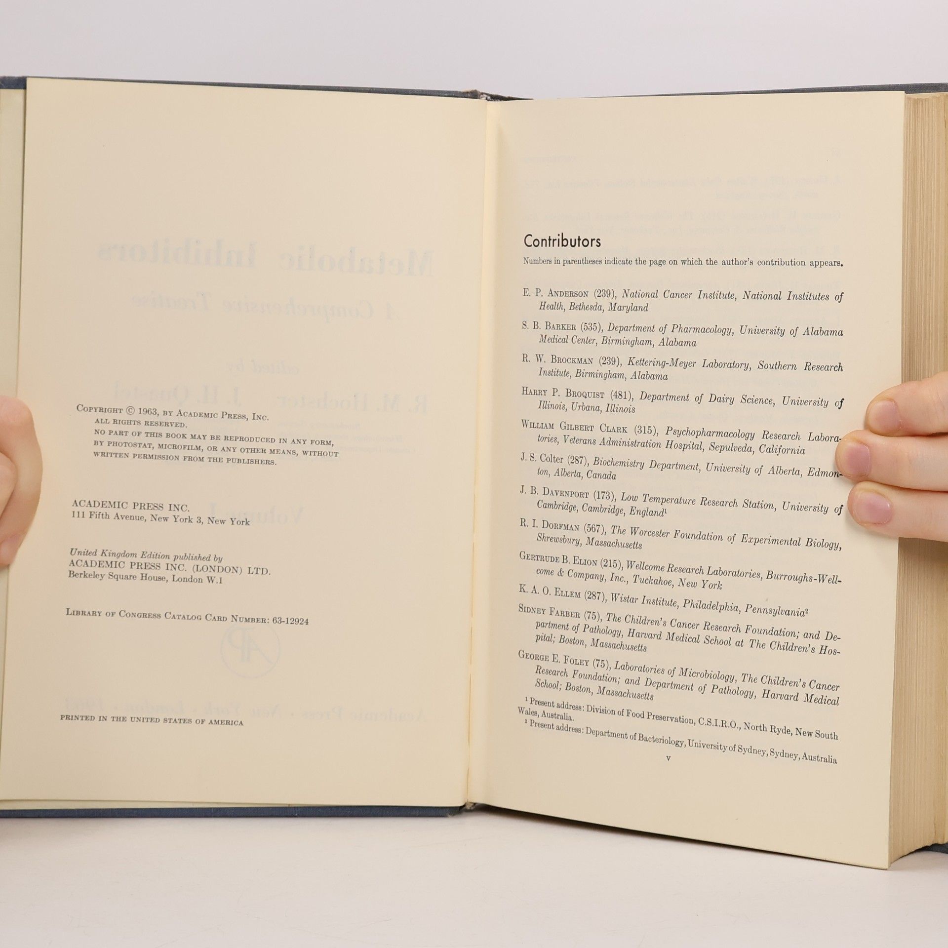 J. H. Quastel Metabolic Inhibitors. Volume 1