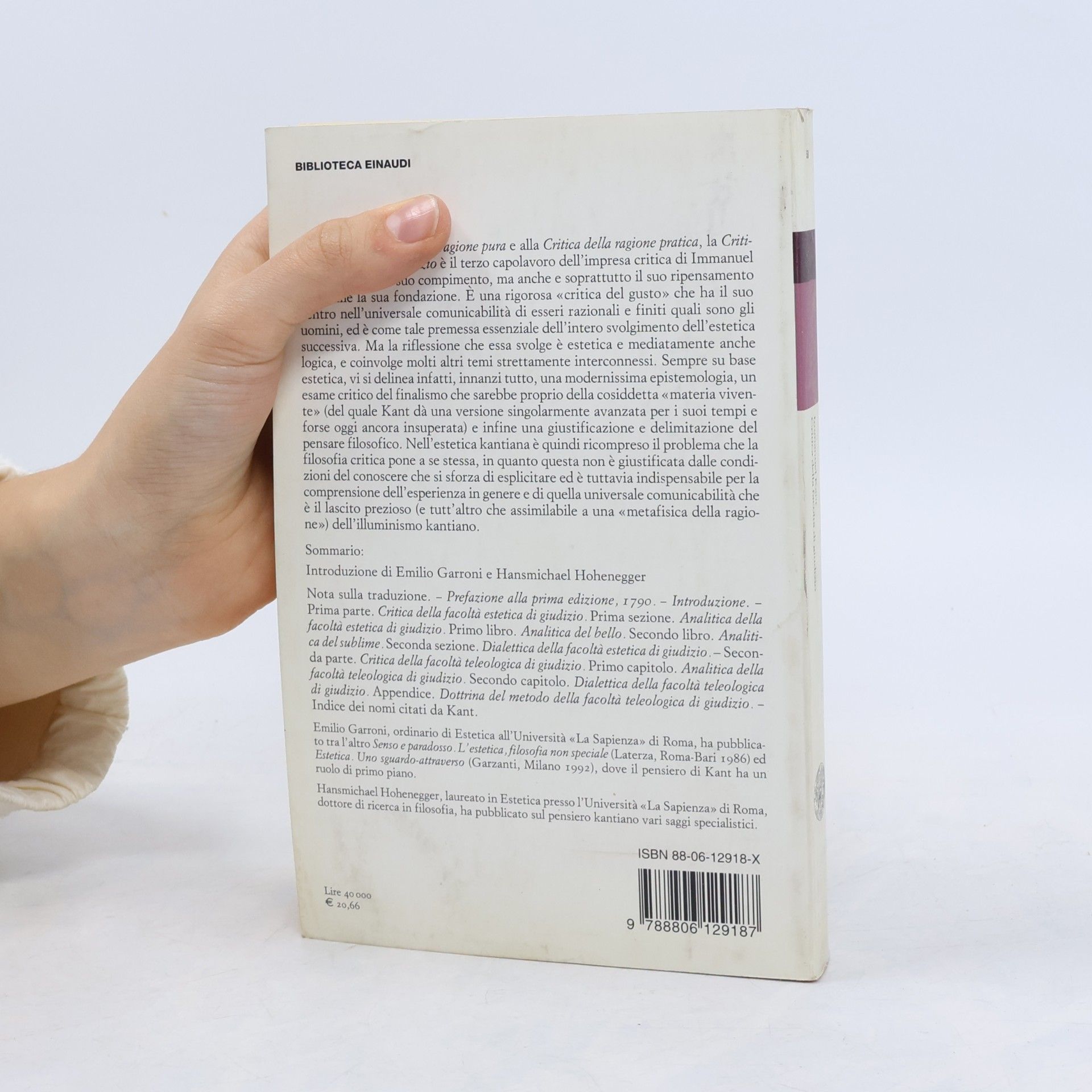 Immanuel Kant Biblioteca Einaudi - 58: Critica della facoltà giudizio
