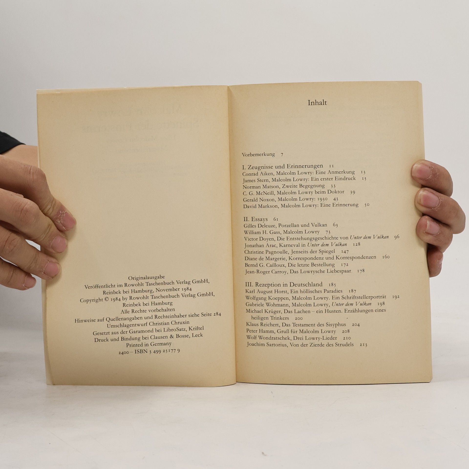 Joachim Sartorius Spinette der Finsternis. Über Malcolm Lowry